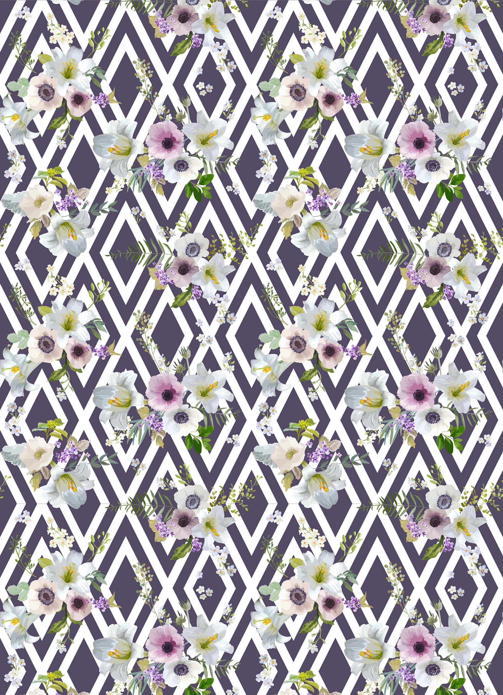 Large Decoupage for Furniture - Rice Paper - Vintage Decoupage - Floral Decoupage Paper - White Grey Pink Flowers - Diamond Pattern