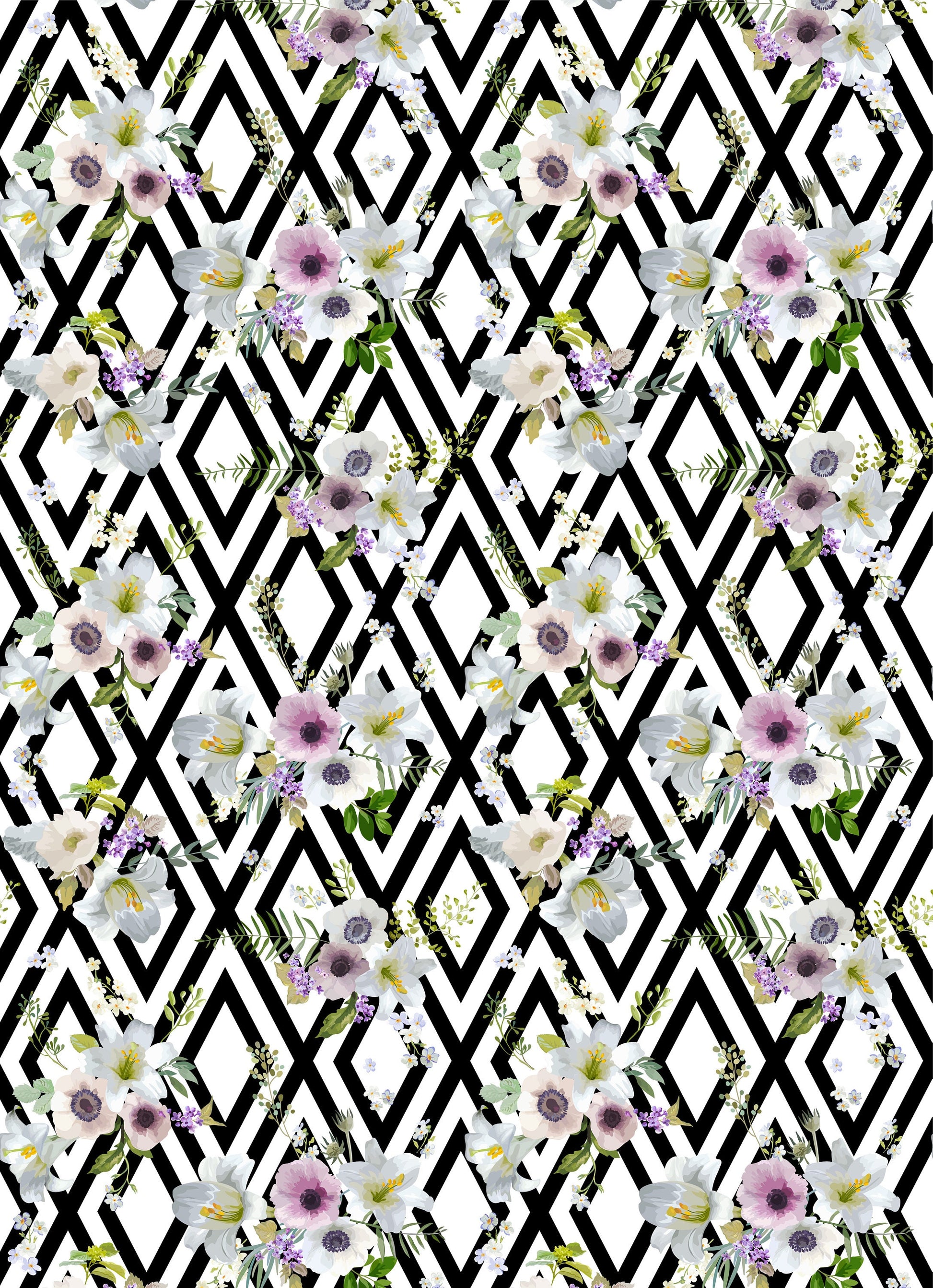 Large Decoupage for Furniture - Rice Paper - Vintage Decoupage - Floral Decoupage Paper - White Grey Pink Flowers - Diamond Pattern