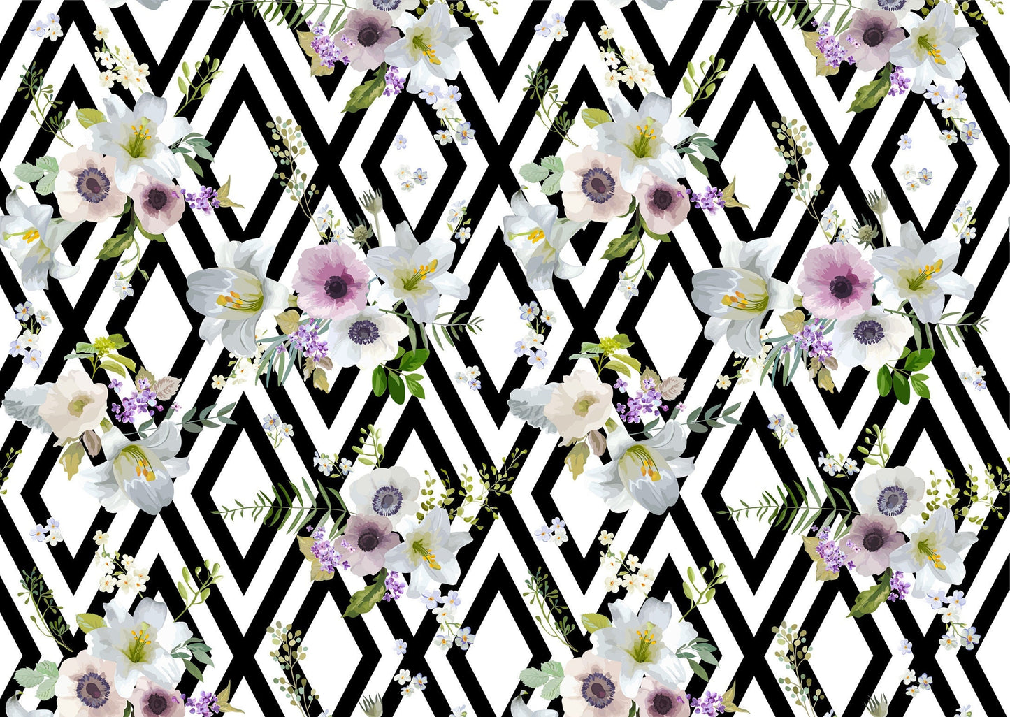 Large Decoupage for Furniture - Rice Paper - Vintage Decoupage - Floral Decoupage Paper - White Grey Pink Flowers - Diamond Pattern