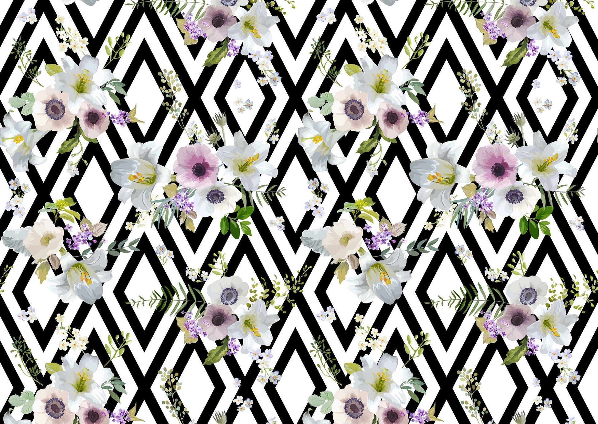 Large Decoupage for Furniture - Rice Paper - Vintage Decoupage - Floral Decoupage Paper - White Grey Pink Flowers - Diamond Pattern