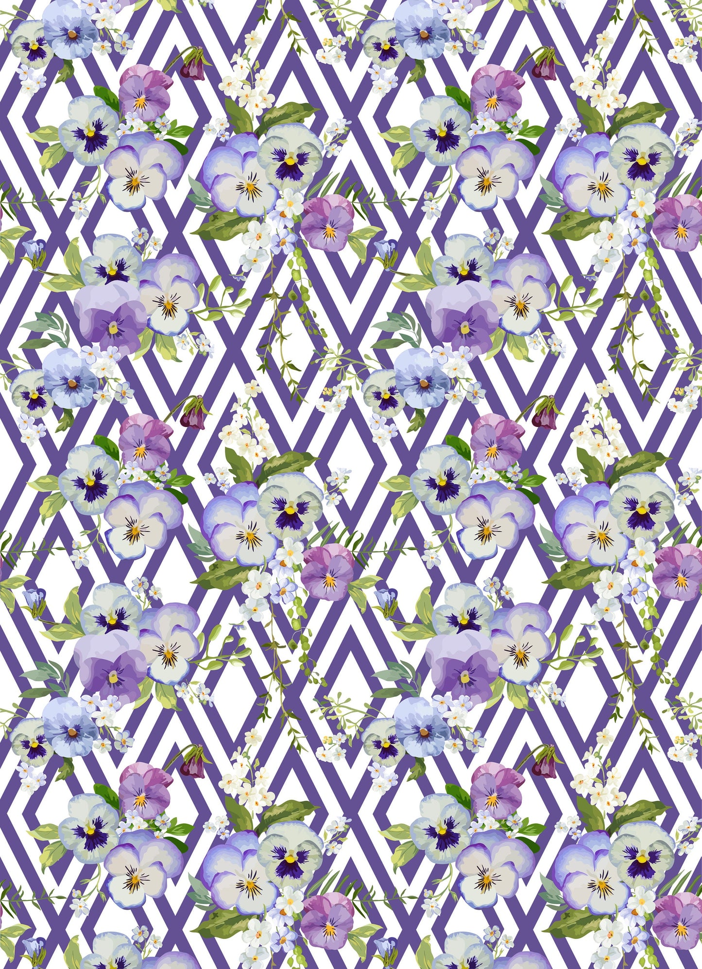 Large Decoupage for Furniture - Rice Paper - Vintage Decoupage - Floral Decoupage Paper - Purple Violet - Diamond Pattern