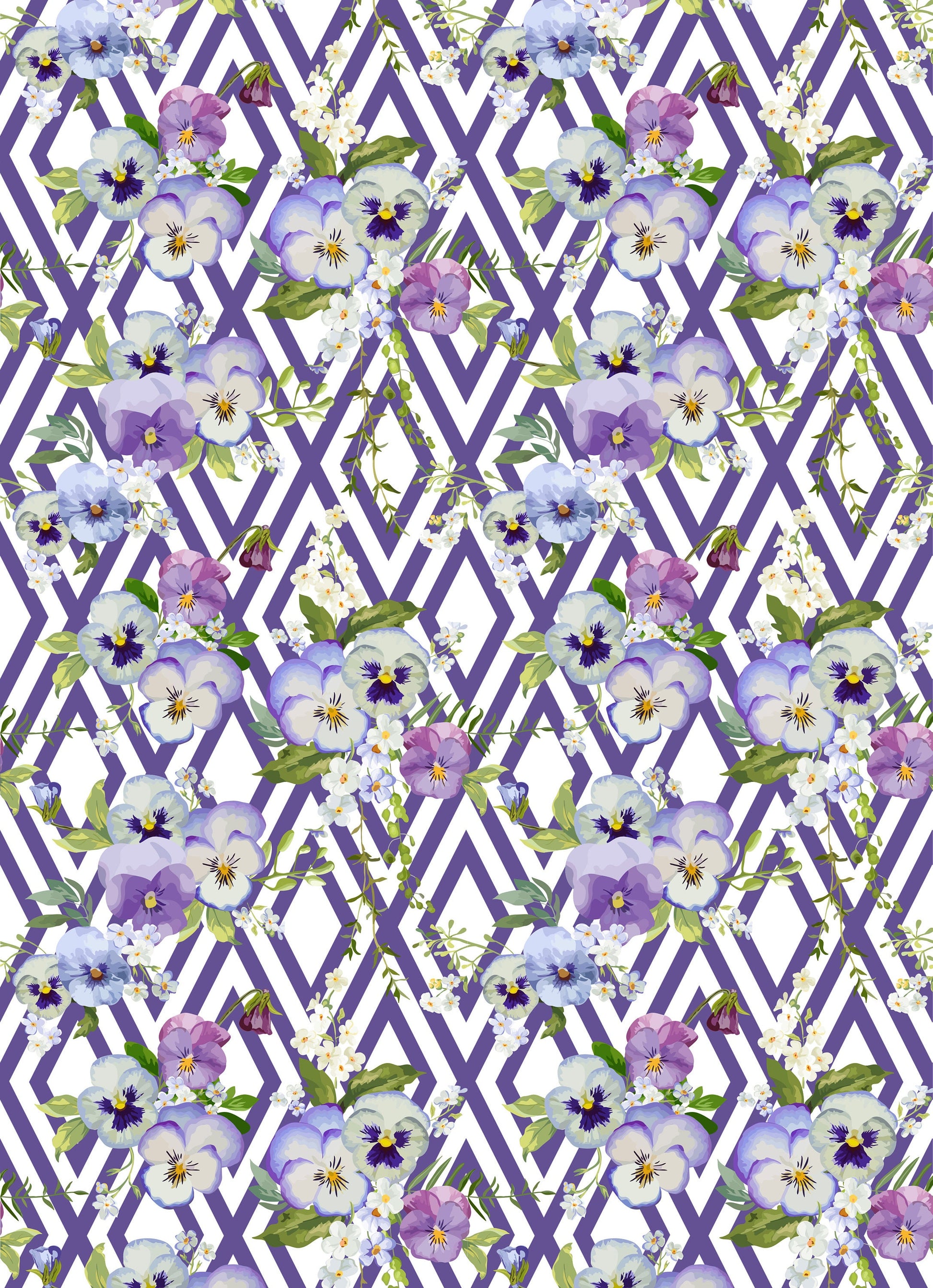 Large Decoupage for Furniture - Rice Paper - Vintage Decoupage - Floral Decoupage Paper - Purple Violet - Diamond Pattern