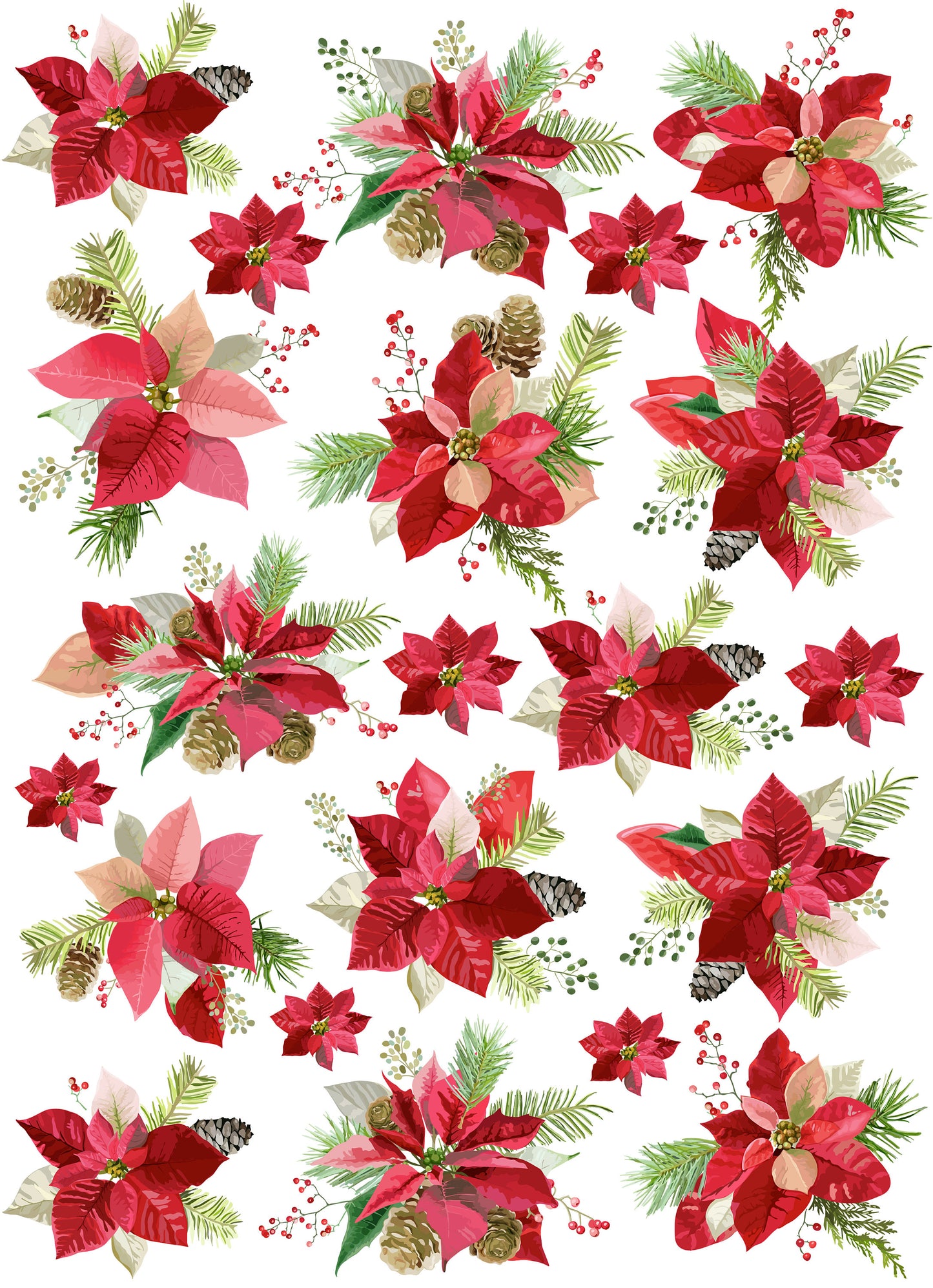 Large Decoupage for Furniture - Rice Paper - Vintage Decoupage - Floral Decoupage Paper - Red Flowers