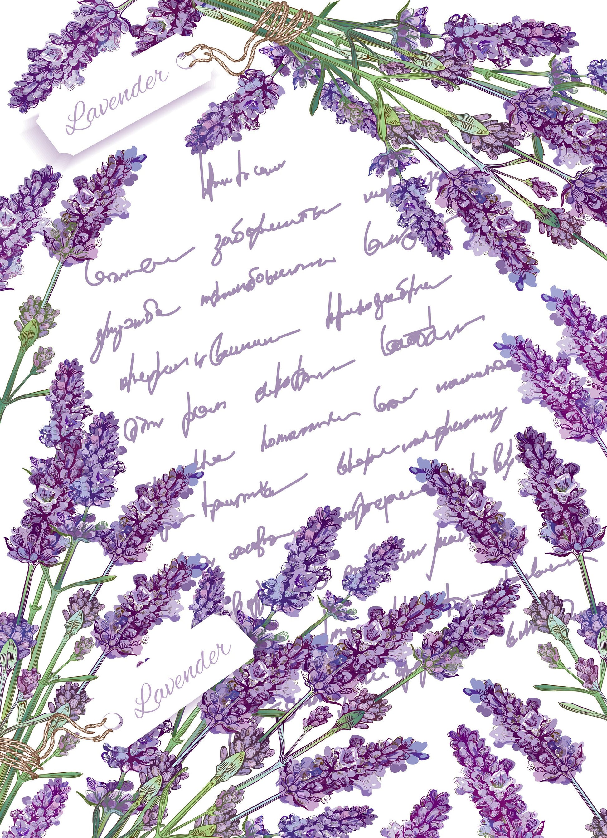 Large Decoupage for Furniture - Rice Paper - Vintage Decoupage - Floral Decoupage Paper - Purple Levander Handwrite