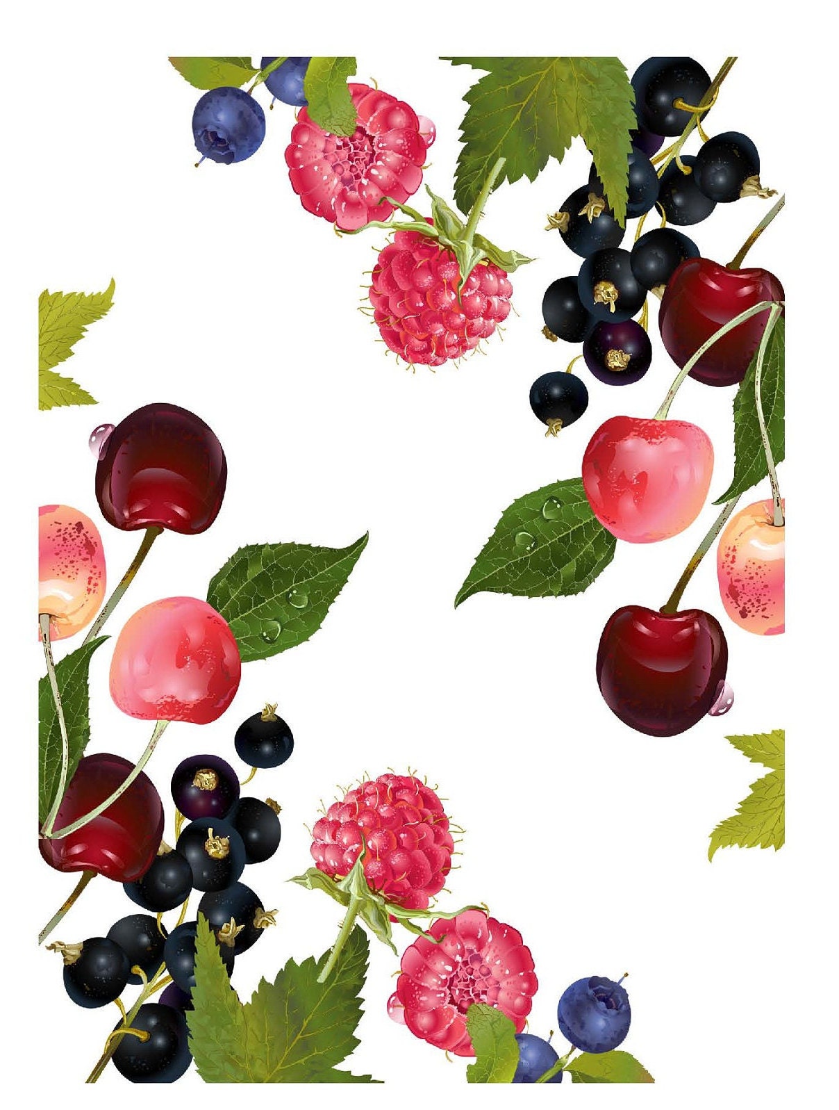 Large Decoupage for Furniture - Rice Paper - Vintage Decoupage - Floral Decoupage Paper - Summer Fruit Strawberry Cherry