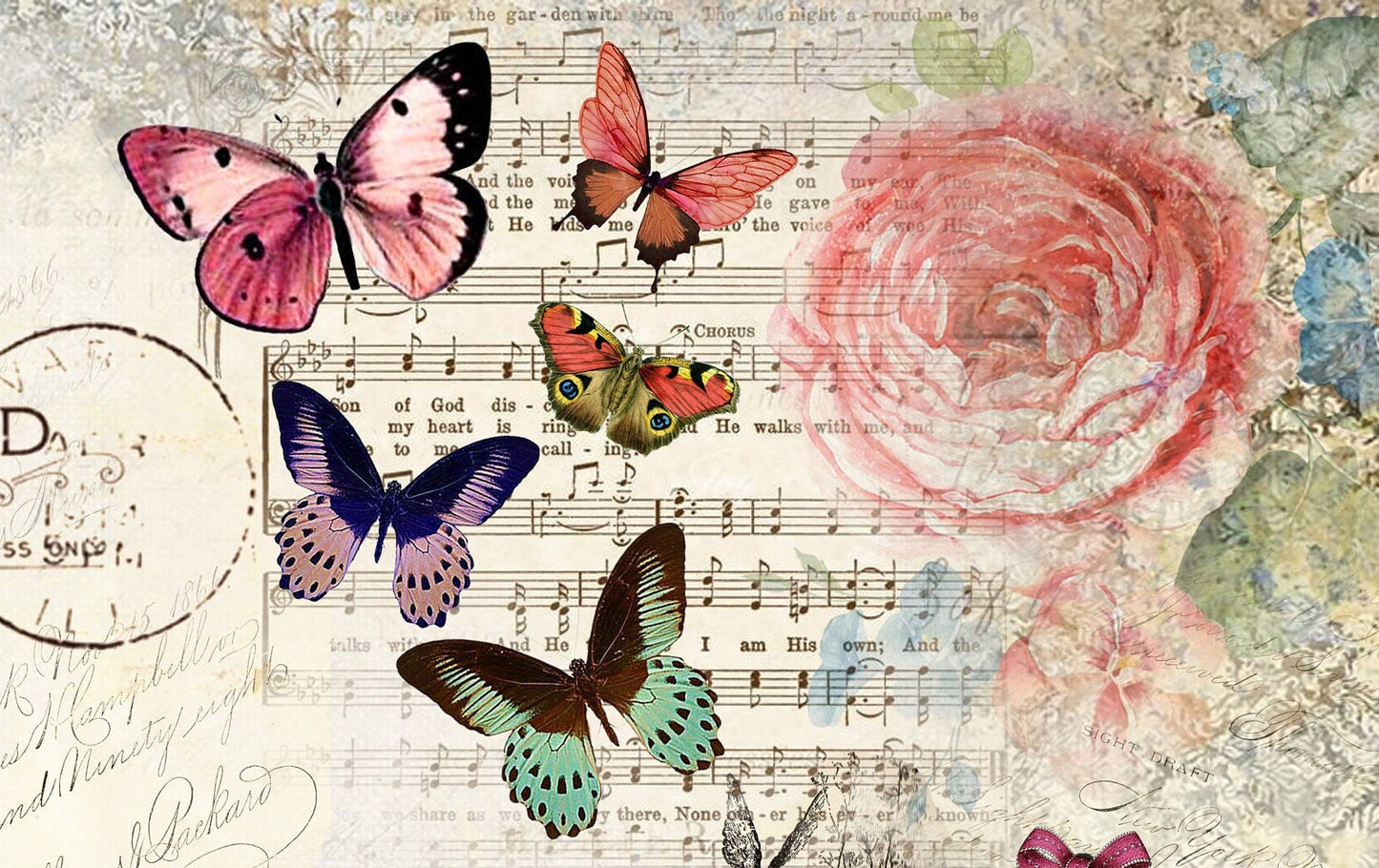 Large Decoupage for Furniture - Rice Paper - Vintage Decoupage - Floral Decoupage Paper - Flowers Birds Red Car Butterfly