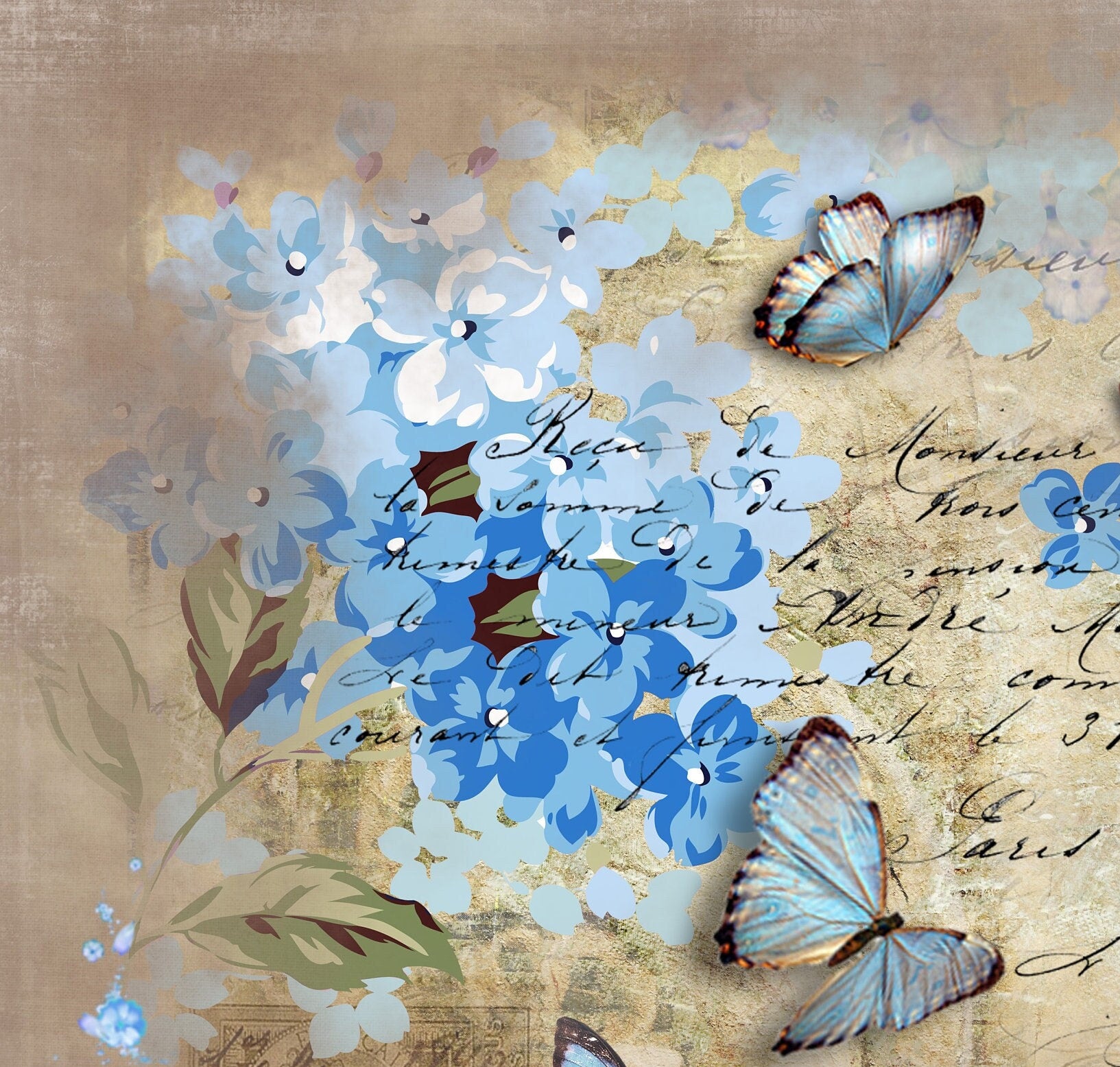 Large Decoupage for Furniture - Rice Paper - Vintage Decoupage - Floral Decoupage Paper - Flowers Birds Butterfly Bicycle