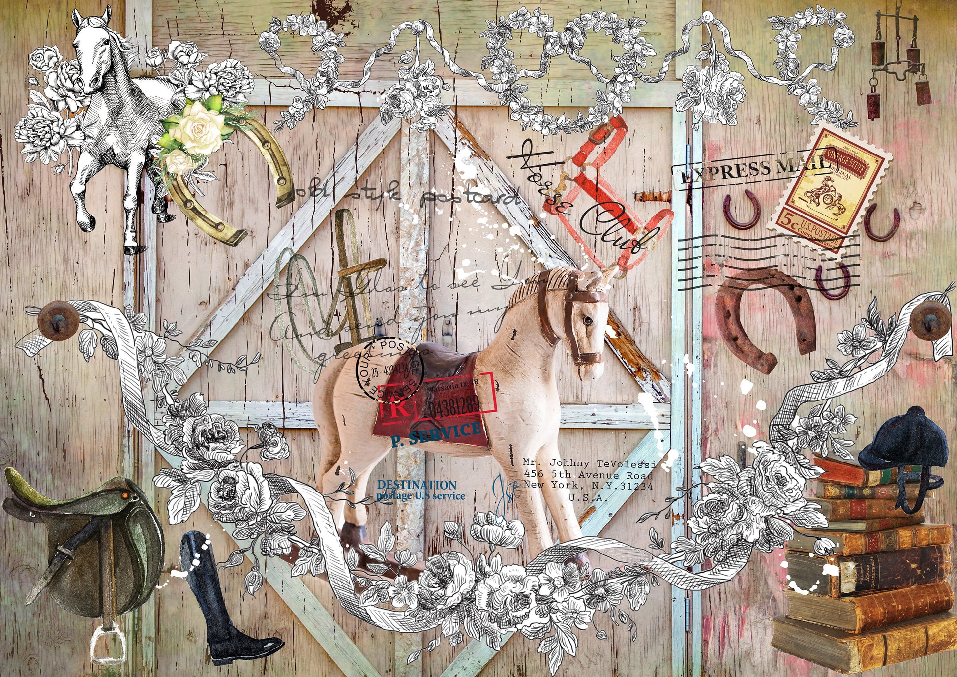 Large Decoupage for Furniture - Rice Paper - Vintage Decoupage - Floral Decoupage Paper - Horses