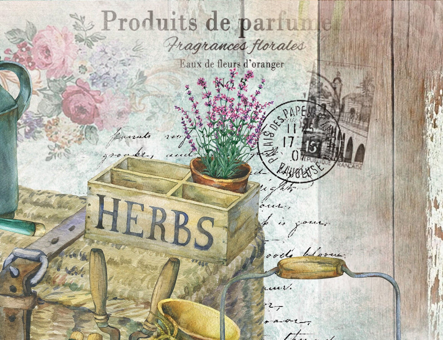 Large Decoupage for Furniture - Rice Paper - Vintage Decoupage - Floral Decoupage Paper - Herbs Gardening