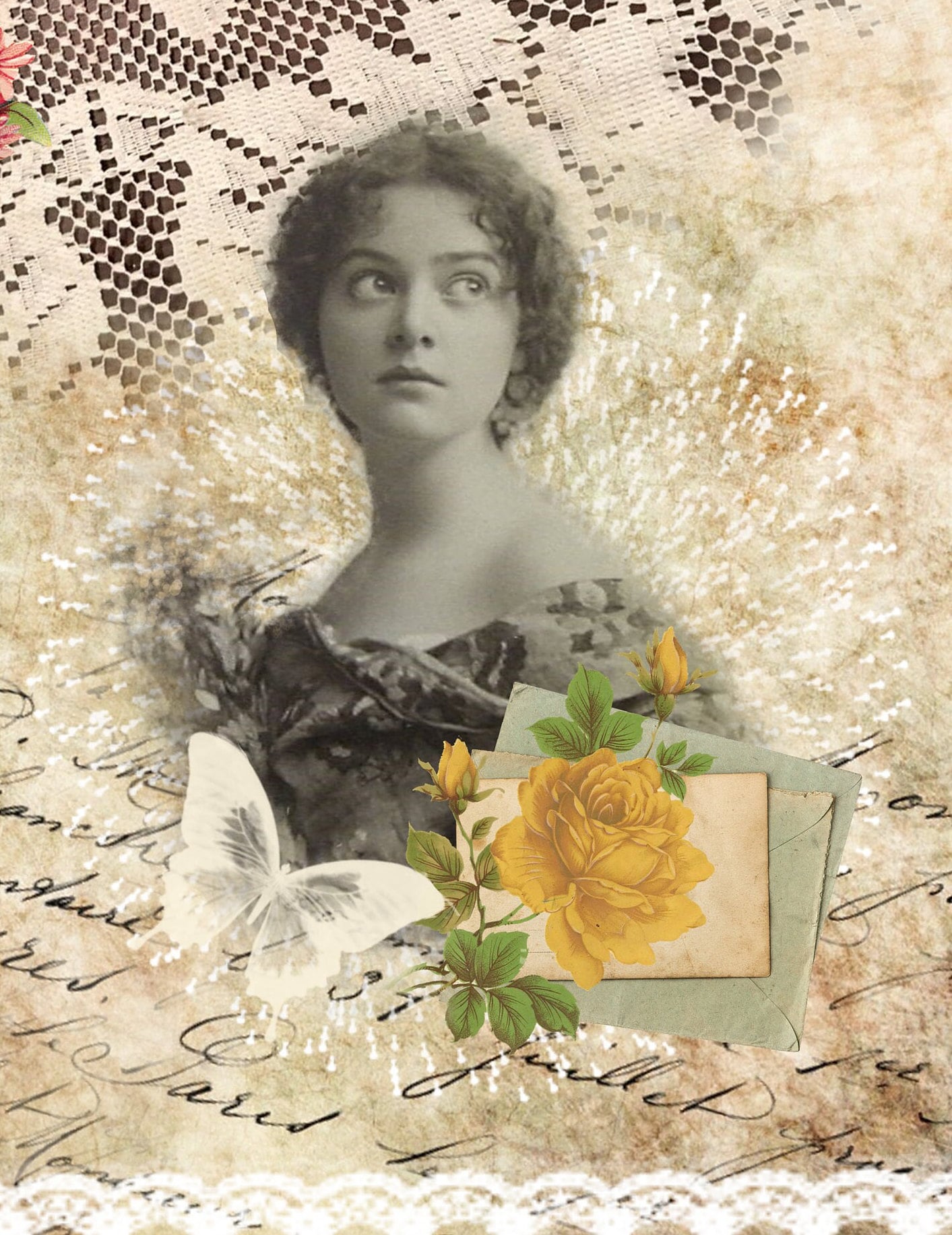 Large Decoupage for Furniture - Rice Paper - Vintage Decoupage - Floral Decoupage Paper - Women Portrait
