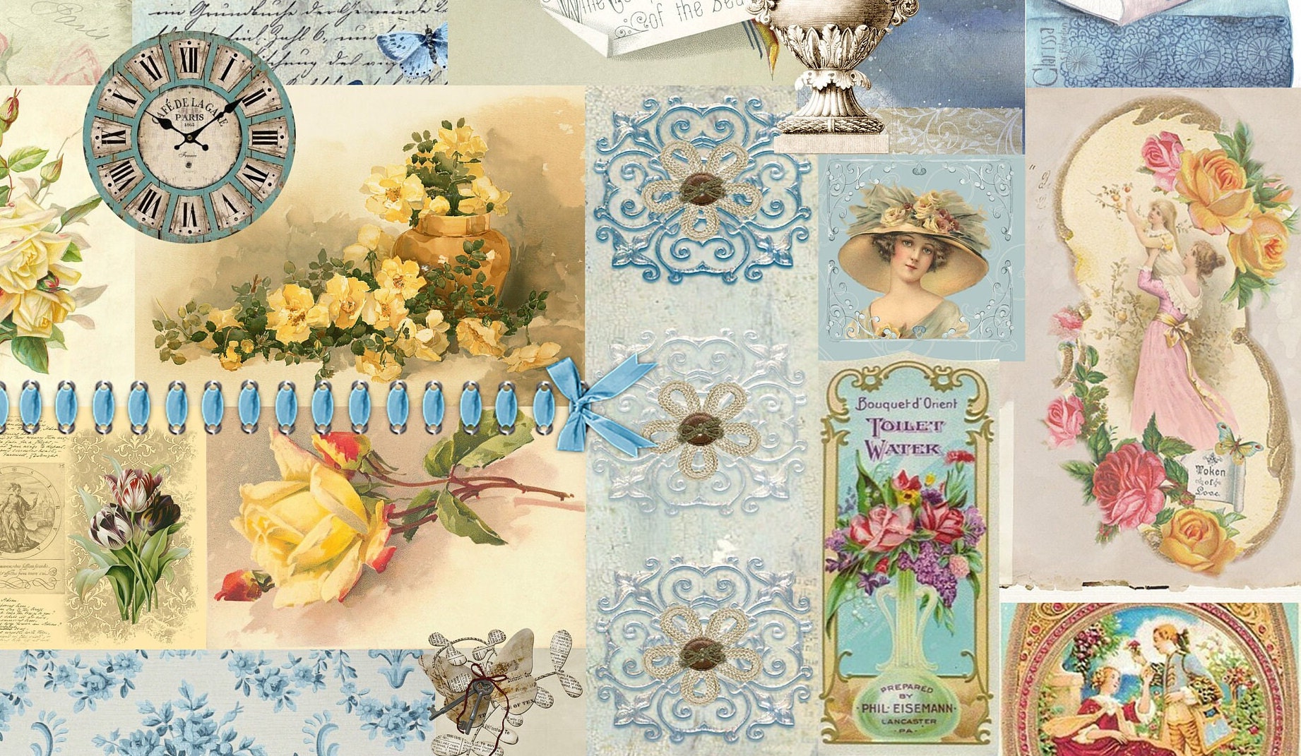 Large Decoupage for Furniture - Rice Paper - Vintage Decoupage - Floral Decoupage Paper - Collage Art Flowers
