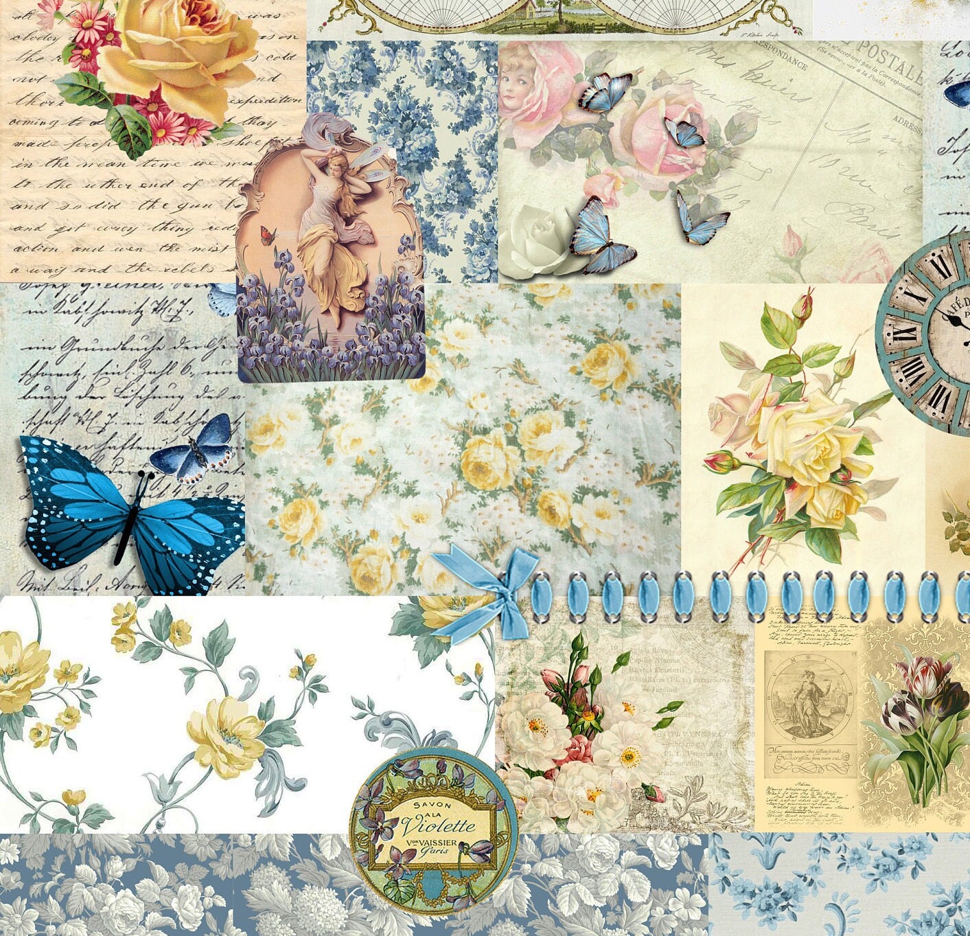 Large Decoupage for Furniture - Rice Paper - Vintage Decoupage - Floral Decoupage Paper - Collage Art Flowers