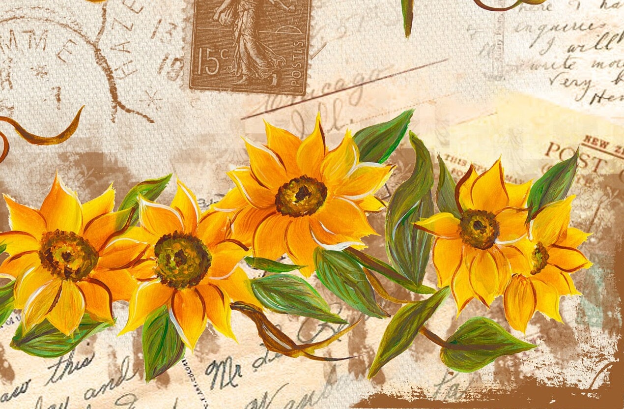Large Decoupage for Furniture - Rice Paper - Vintage Decoupage - Floral Decoupage Paper - Sunflower