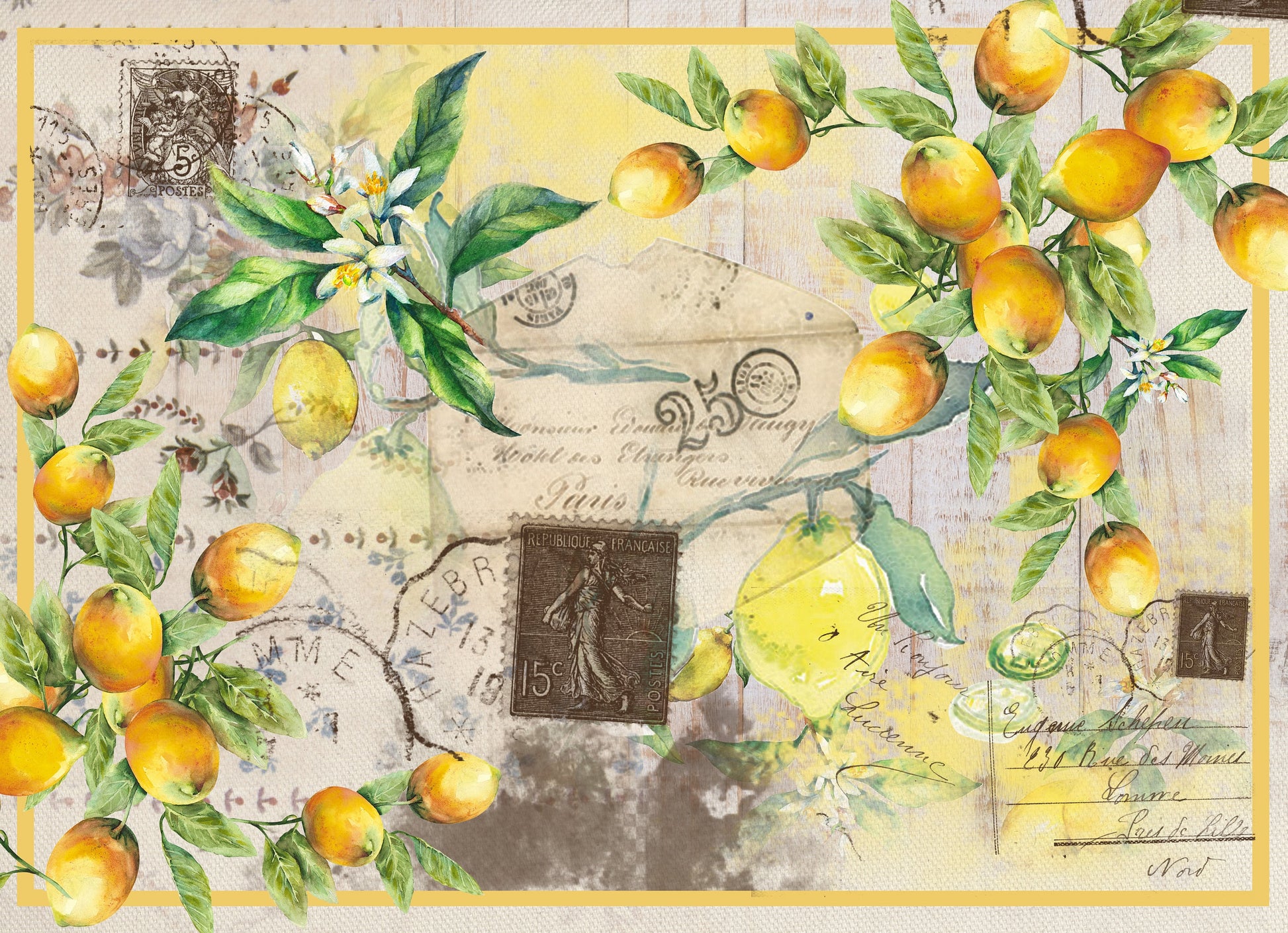 Large Decoupage for Furniture - Rice Paper - Vintage Decoupage - Floral Decoupage Paper - Lemons