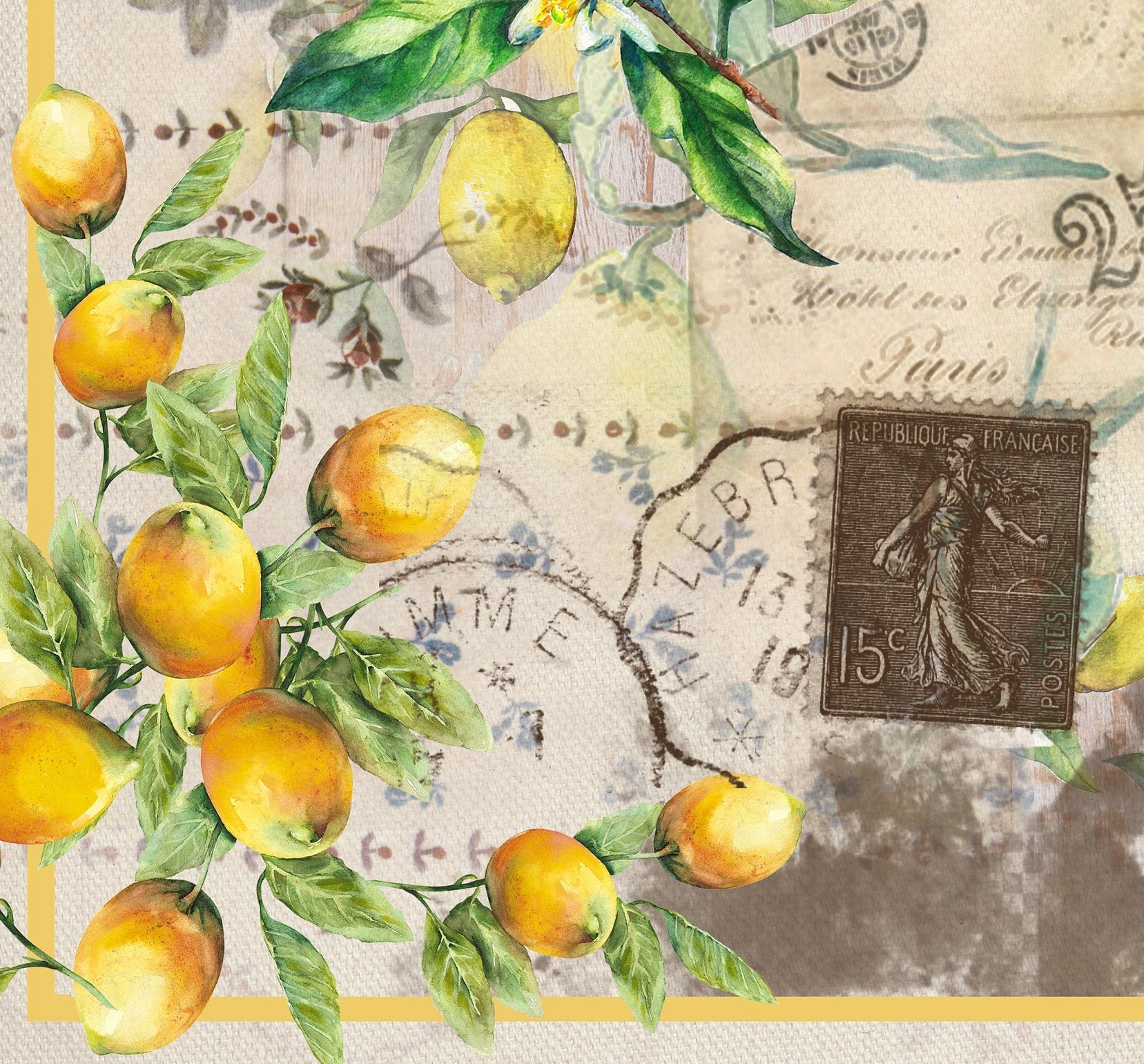 Large Decoupage for Furniture - Rice Paper - Vintage Decoupage - Floral Decoupage Paper - Lemons