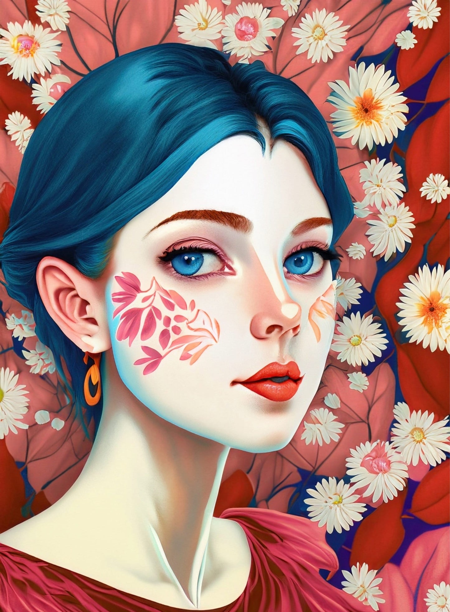 Decoupage Paper - Floral Rice Paper for Decoupage - Woman Portrait with Flowers - Large Decoupage Paper for Furniture - Blue Eyes