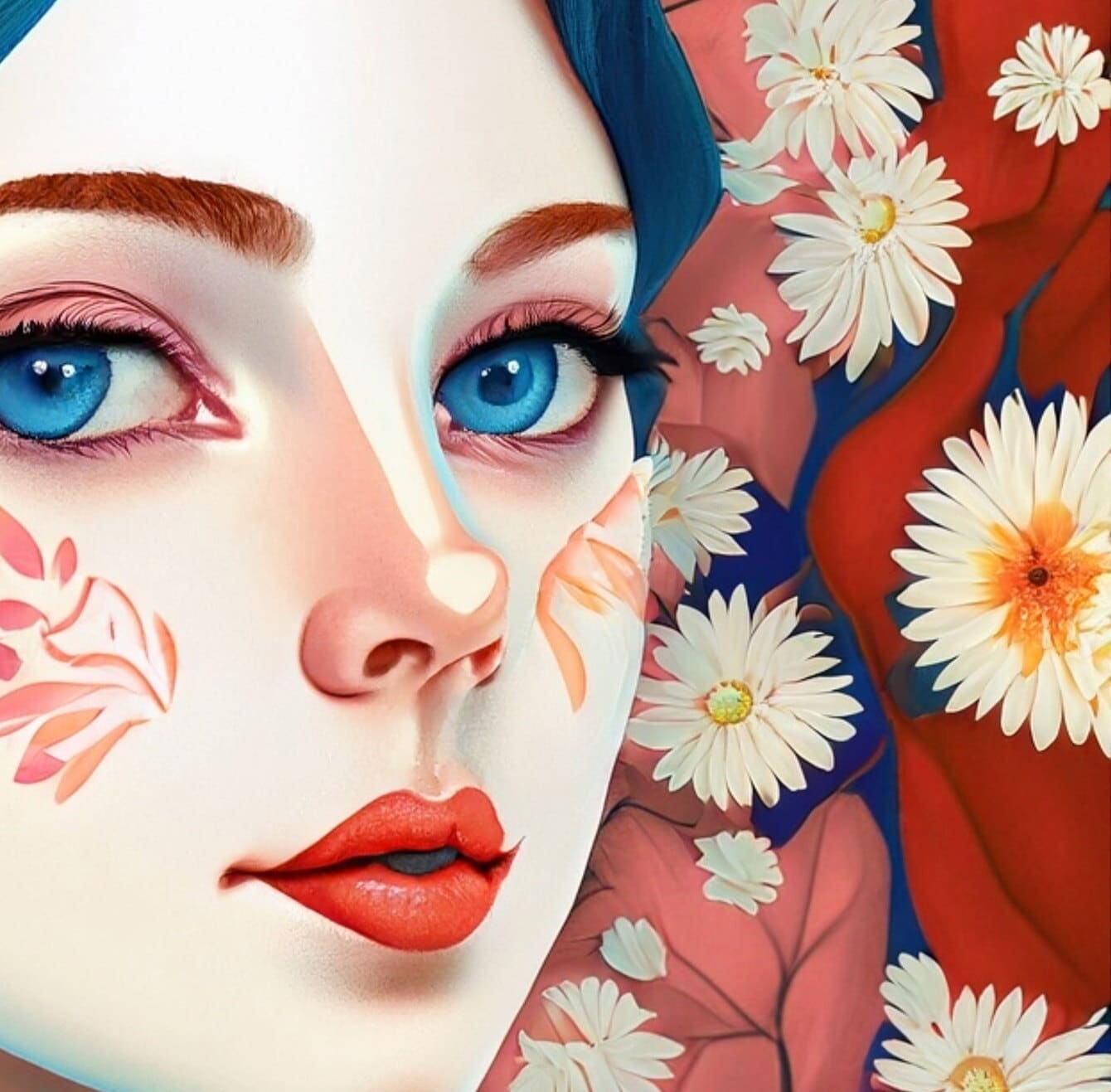 Decoupage Paper - Floral Rice Paper for Decoupage - Woman Portrait with Flowers - Large Decoupage Paper for Furniture - Blue Eyes