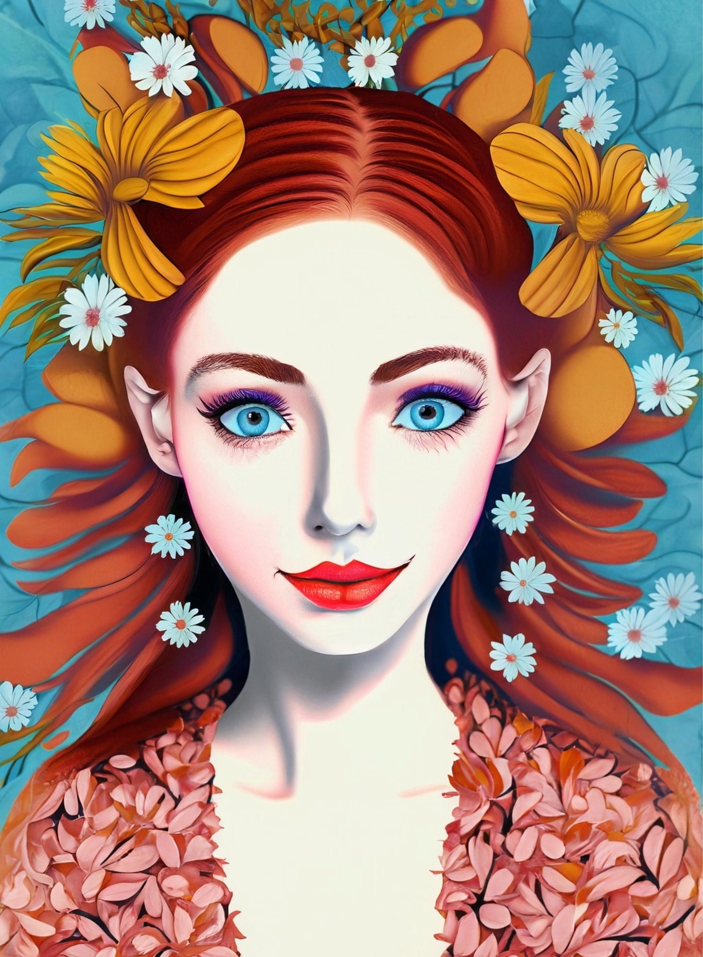 Decoupage Paper - Floral Rice Paper for Decoupage - Woman Portrait with Flowers - Large Decoupage Paper for Furniture - Blue Eyes