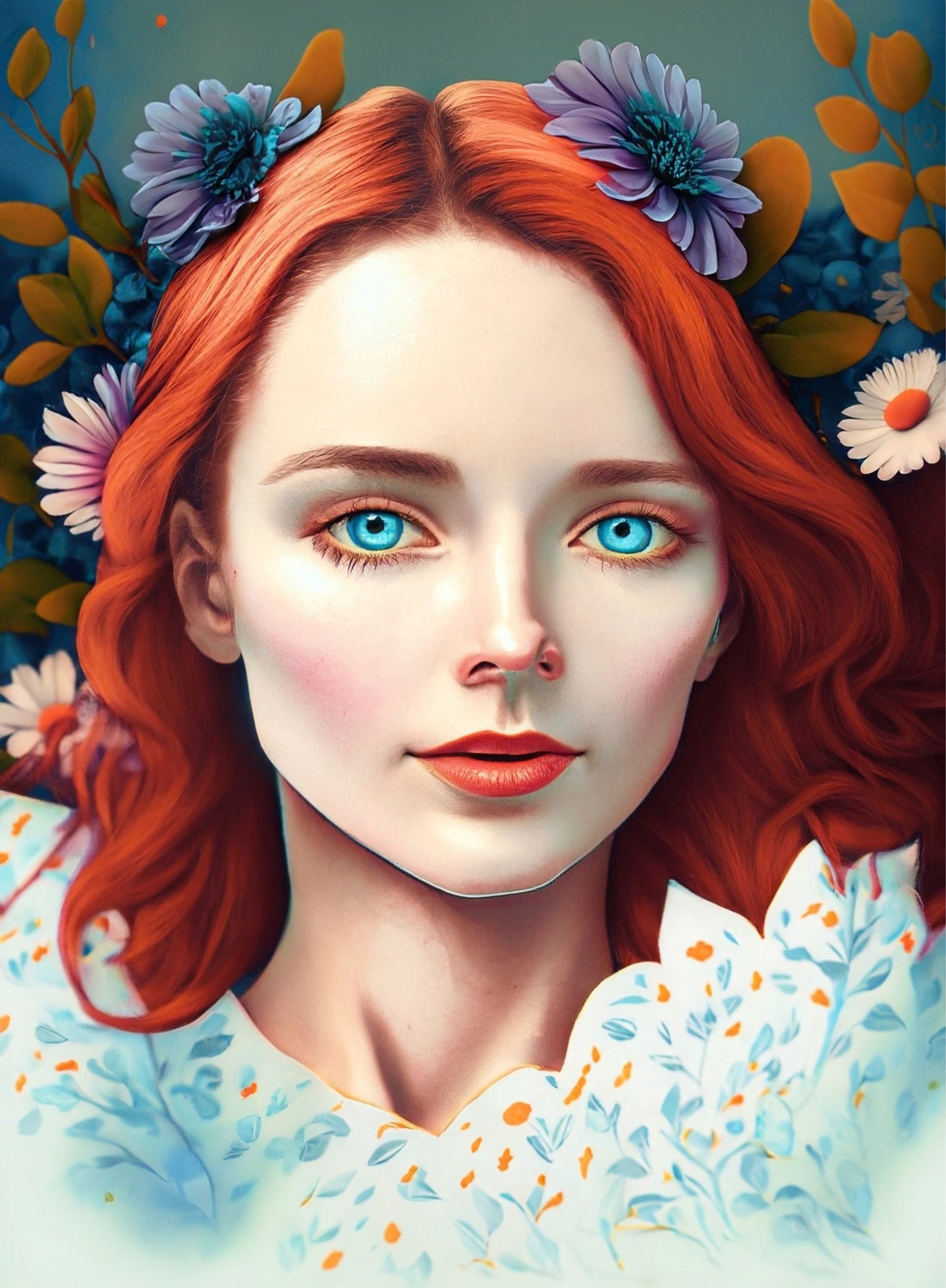 Decoupage Paper - Floral Rice Paper for Decoupage - Woman Portrait with Flowers - Large Decoupage Paper for Furniture - Blue Eyes