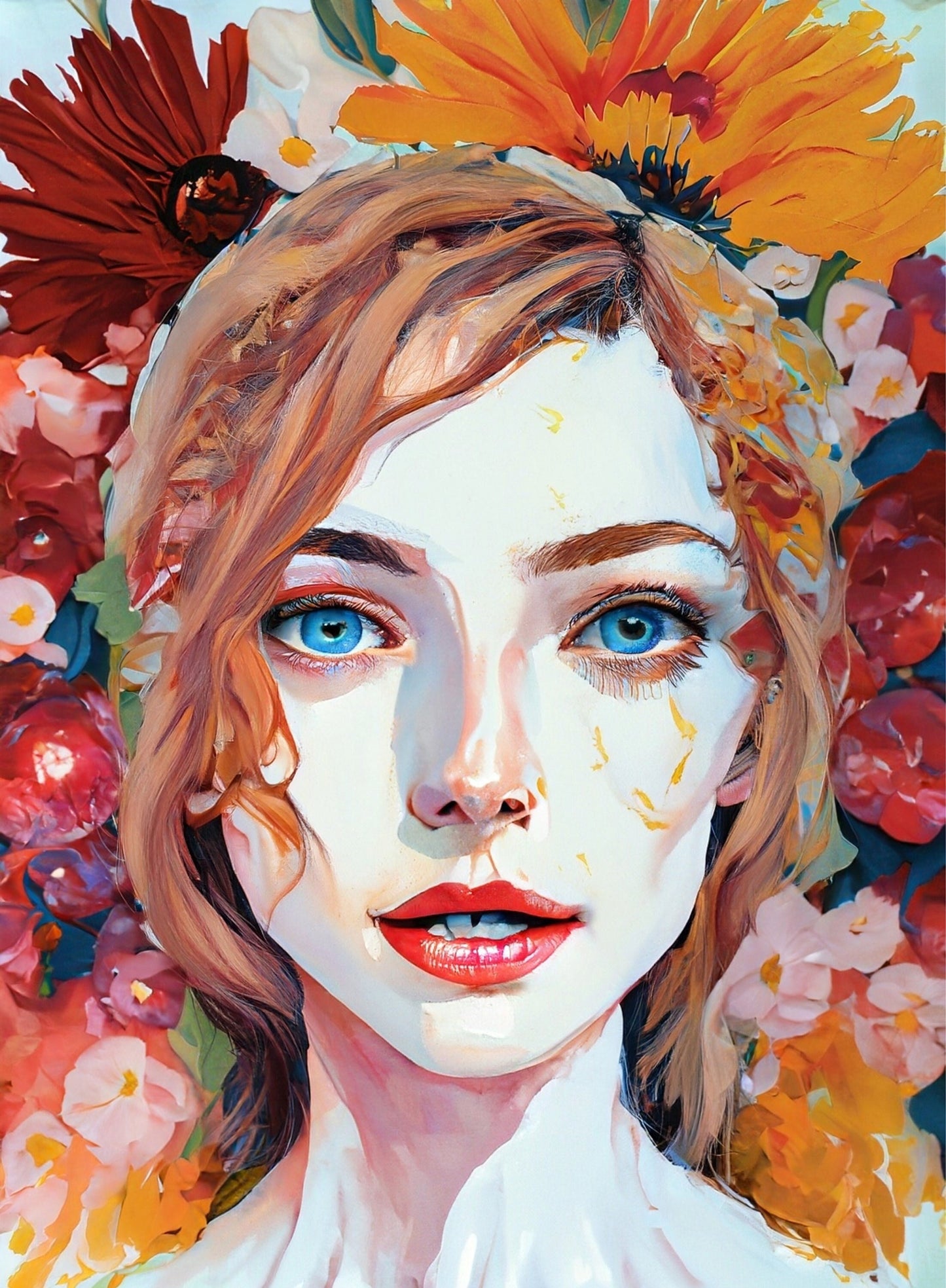 Decoupage Paper - Floral Rice Paper for Decoupage - Woman Portrait with Flowers - Large Decoupage Paper for Furniture - Blue Eyes