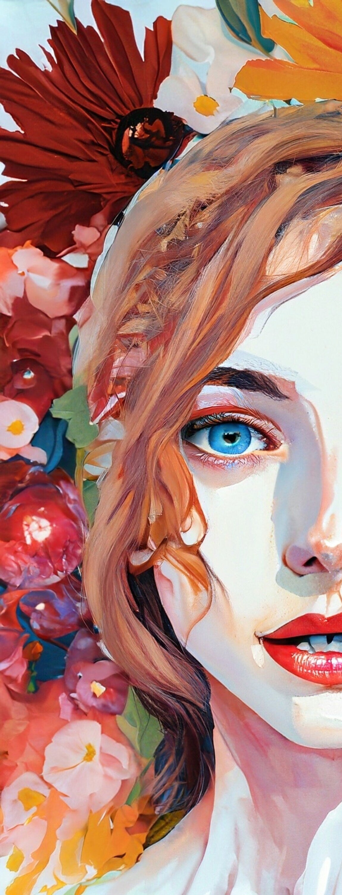 Decoupage Paper - Floral Rice Paper for Decoupage - Woman Portrait with Flowers - Large Decoupage Paper for Furniture - Blue Eyes