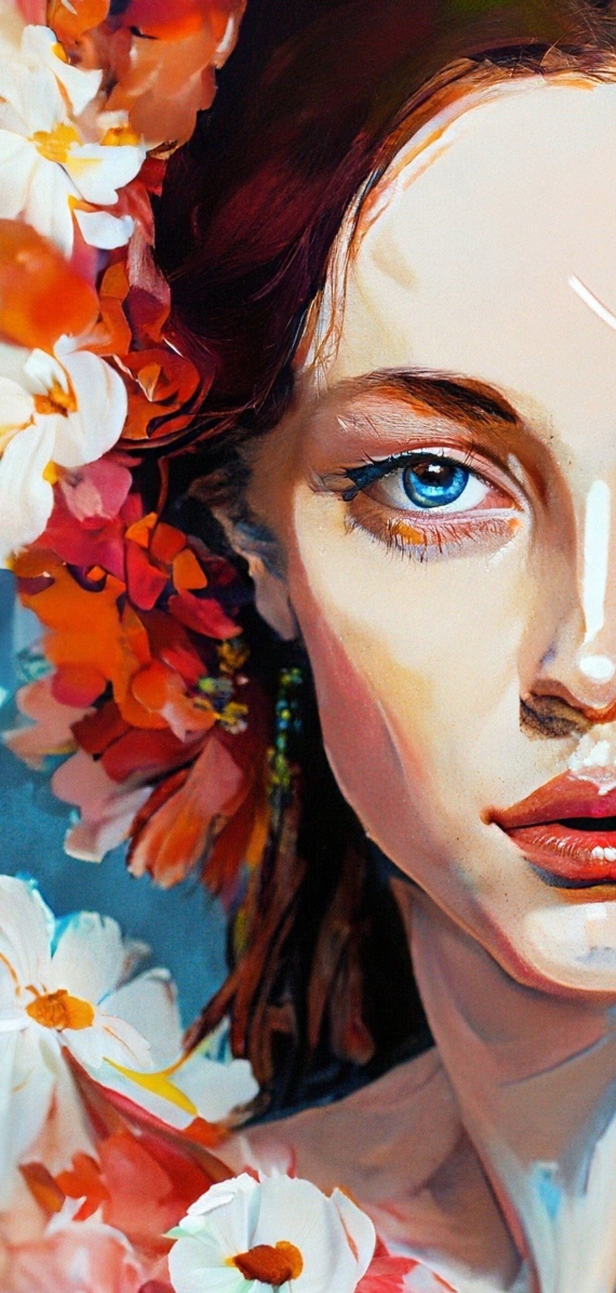 Decoupage Paper - Floral Rice Paper for Decoupage - Woman Portrait with Flowers - Large Decoupage Paper for Furniture - Blue Eyes
