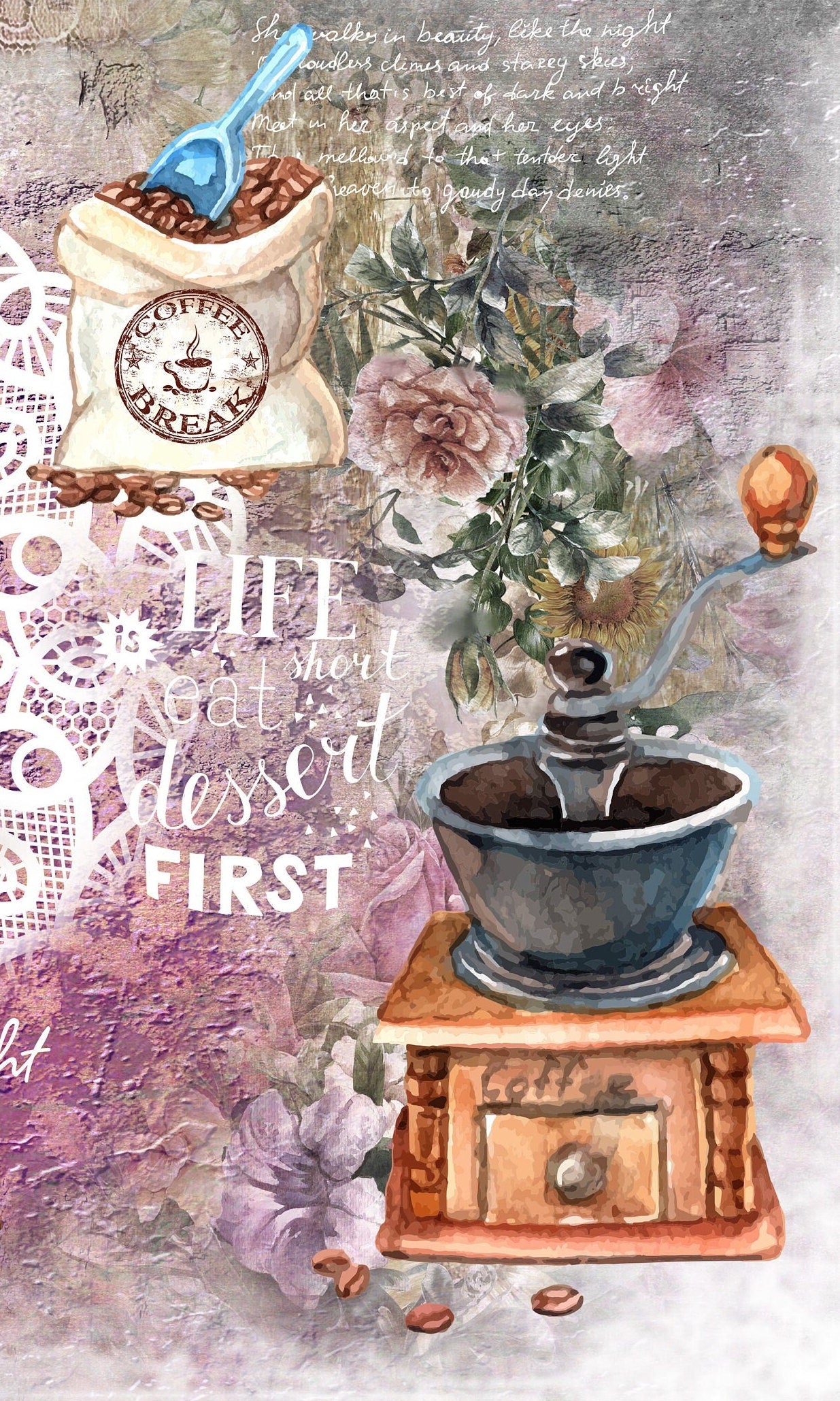 Large Decoupage for Furniture - Rice Paper - Vintage Decoupage - Floral Decoupage Paper - Coffee Cake