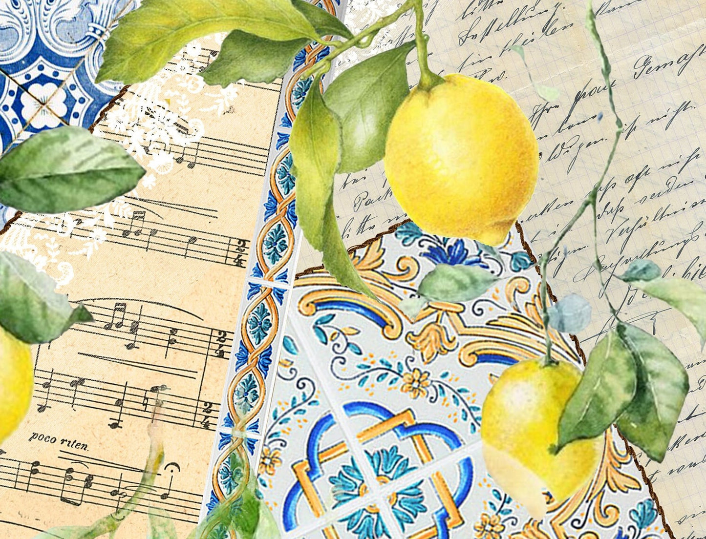 Large Decoupage for Furniture - Rice Paper - Vintage Decoupage - Floral Decoupage Paper - Lemon Fruit