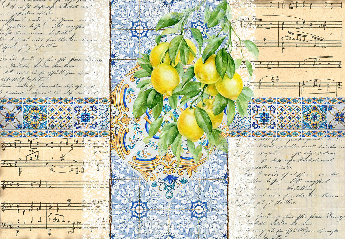 Large Decoupage for Furniture - Rice Paper - Vintage Decoupage - Floral Decoupage Paper - Lemon Fruit