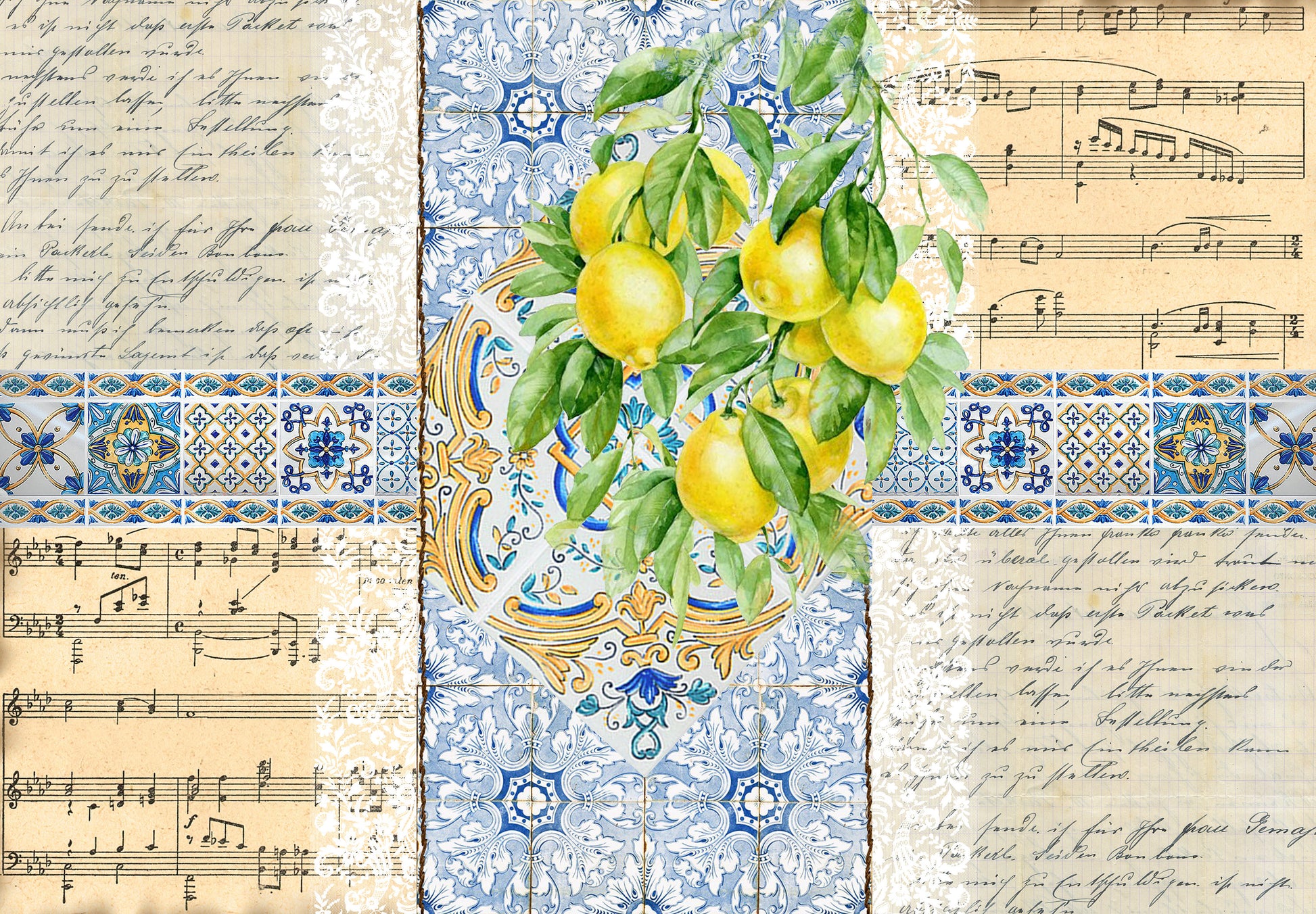 Large Decoupage for Furniture - Rice Paper - Vintage Decoupage - Floral Decoupage Paper - Lemon Fruit
