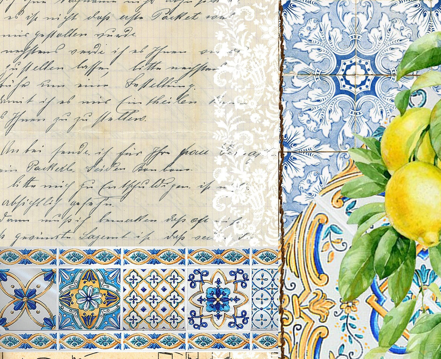 Large Decoupage for Furniture - Rice Paper - Vintage Decoupage - Floral Decoupage Paper - Lemon Fruit