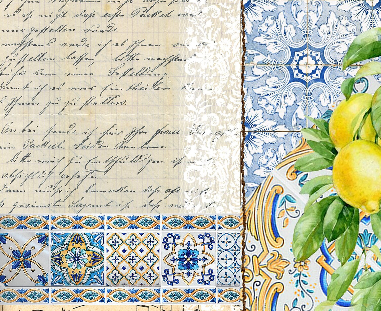 Large Decoupage for Furniture - Rice Paper - Vintage Decoupage - Floral Decoupage Paper - Lemon Fruit