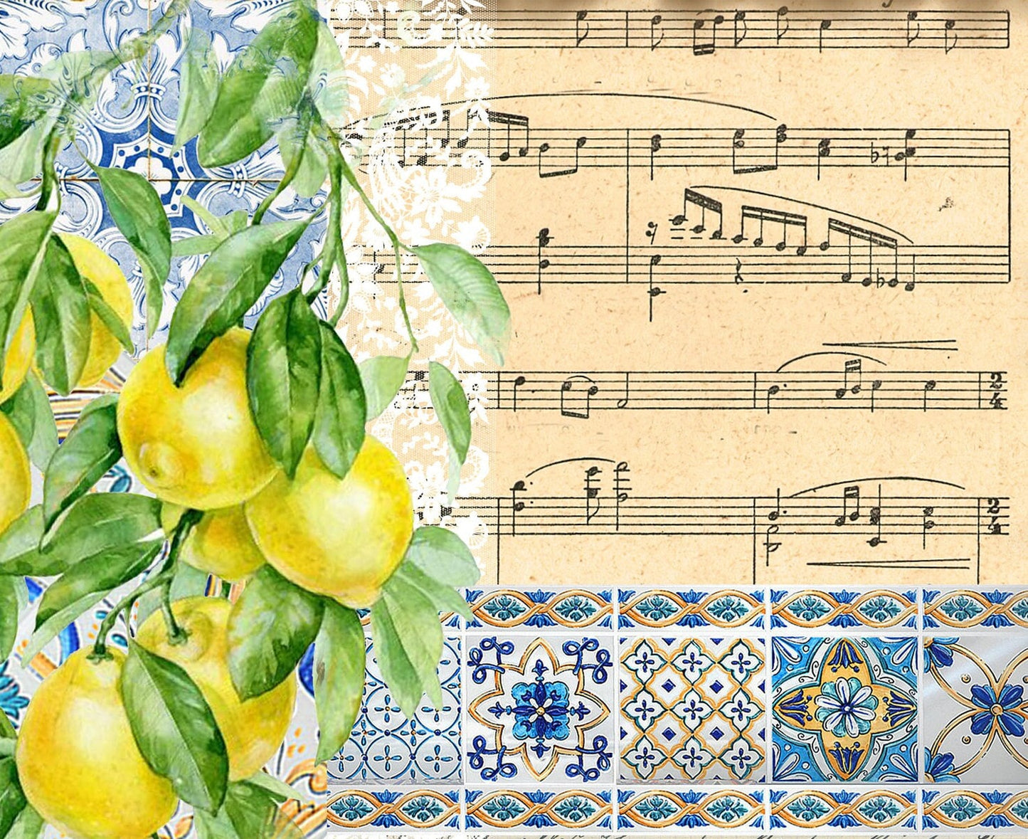 Large Decoupage for Furniture - Rice Paper - Vintage Decoupage - Floral Decoupage Paper - Lemon Fruit
