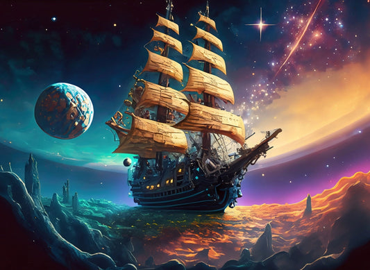 Universe Sailing Ships - Furniture Decoupage Paper - Large Rice Paper - Decoupage Rice Paper - Planets - Galaxy