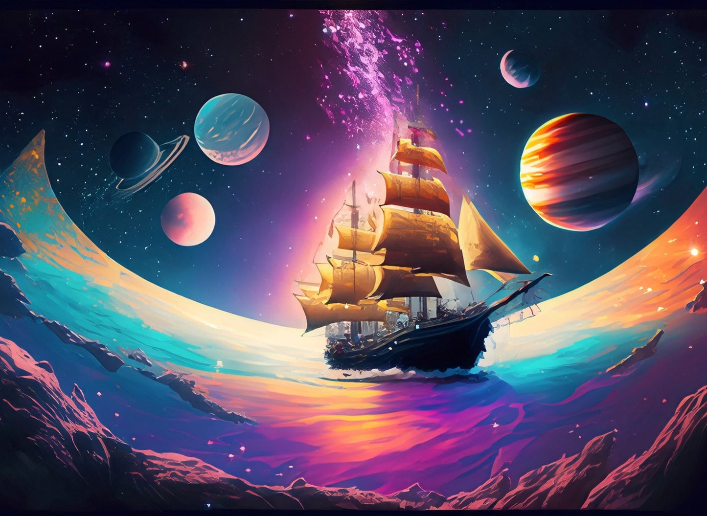 Universe Sailing Ships - Furniture Decoupage Paper - Large Rice Paper - Decoupage Rice Paper - Planets - Galaxy