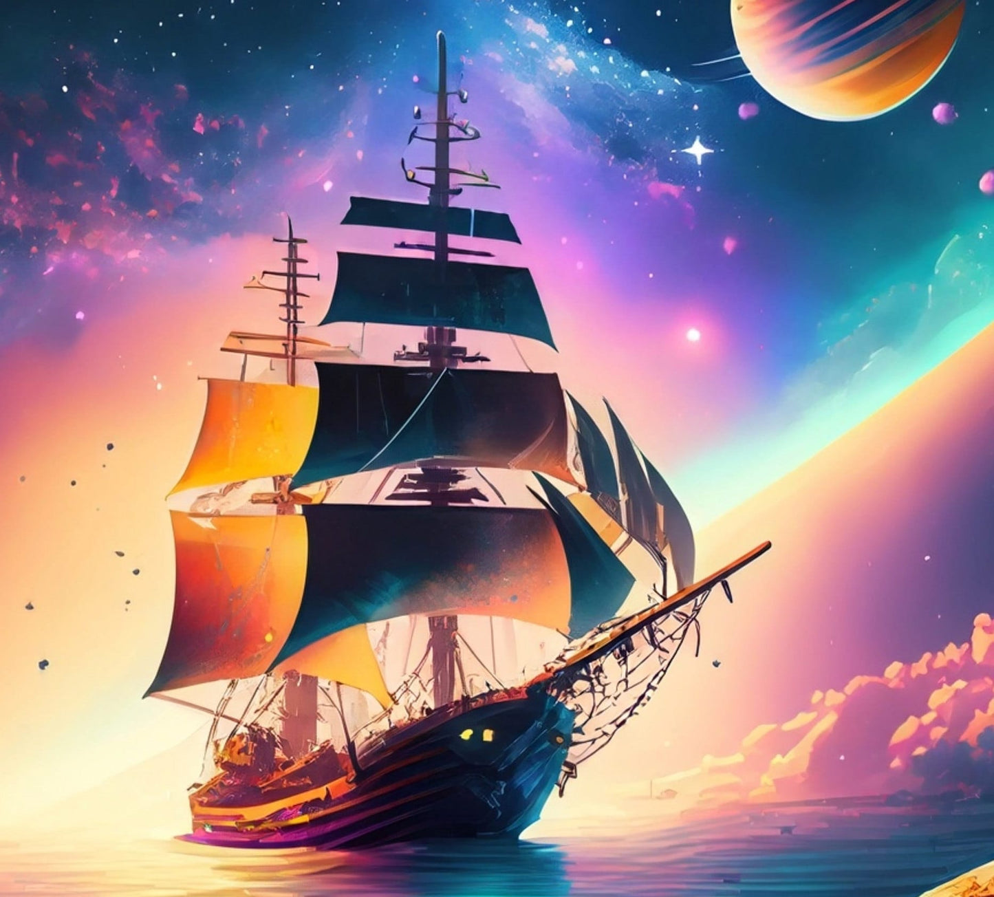 Universe Sailing Ships - Furniture Decoupage Paper - Large Rice Paper - Decoupage Rice Paper - Planets - Galaxy