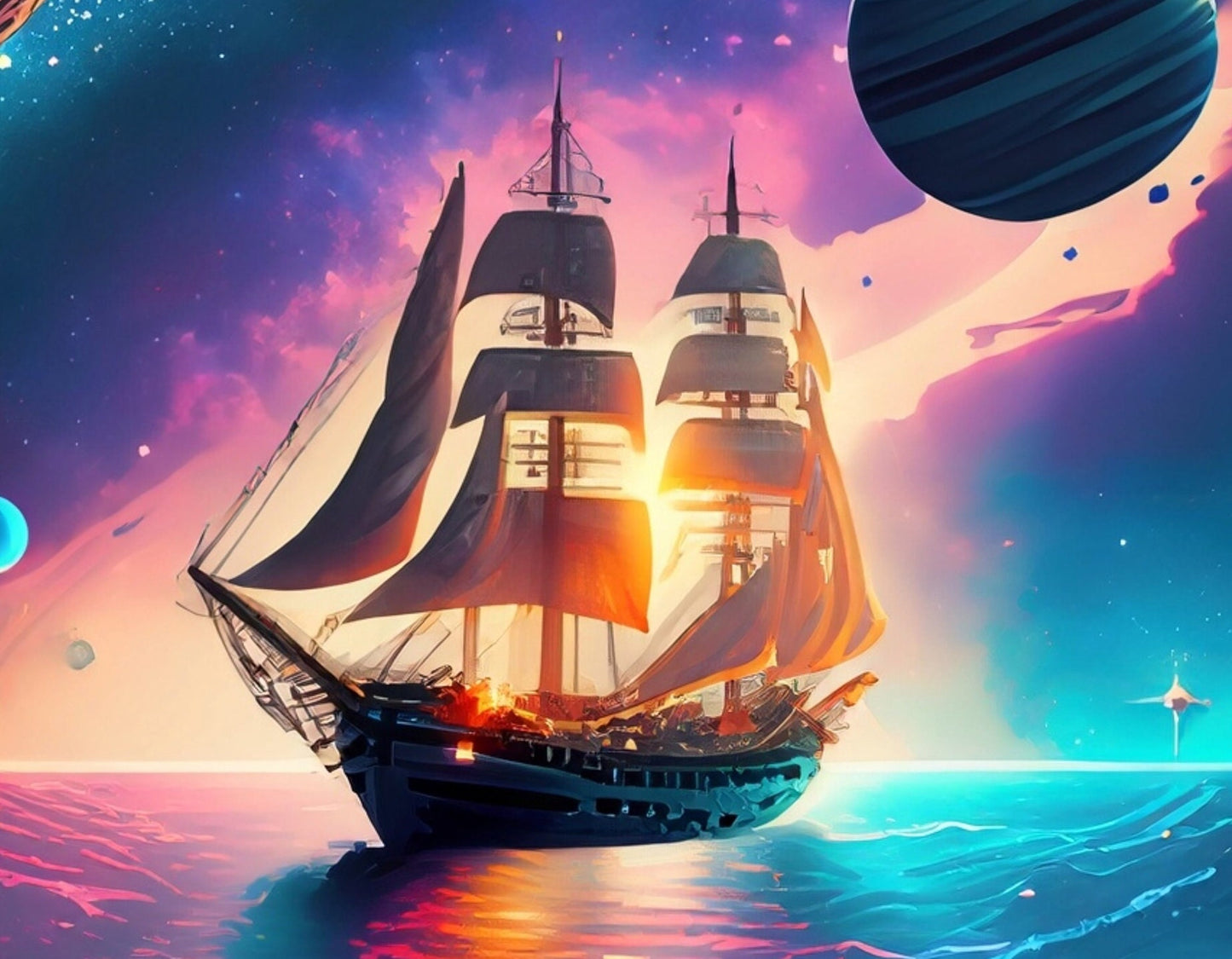 Universe Sailing Ships - Furniture Decoupage Paper - Large Rice Paper - Decoupage Rice Paper - Planets - Galaxy
