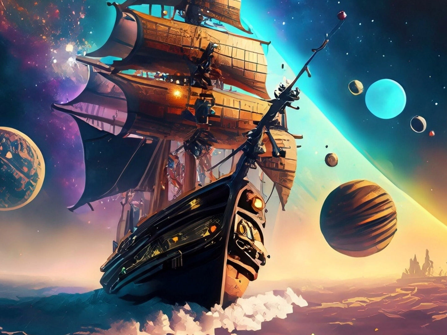 Universe Sailing Ships - Furniture Decoupage Paper - Large Rice Paper - Decoupage Rice Paper - Planets - Galaxy