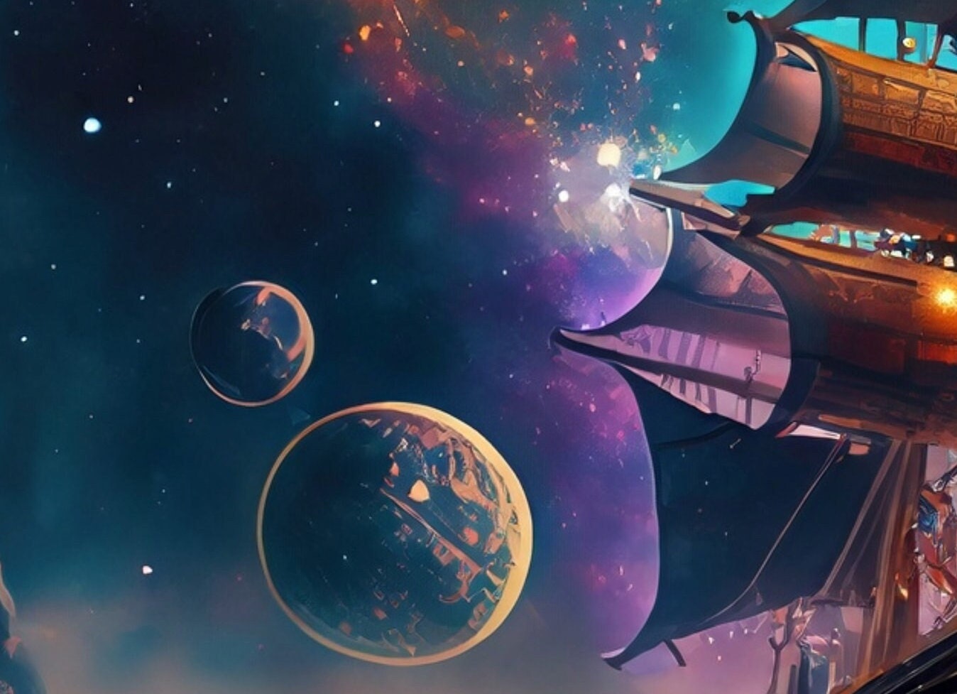 Universe Sailing Ships - Furniture Decoupage Paper - Large Rice Paper - Decoupage Rice Paper - Planets - Galaxy
