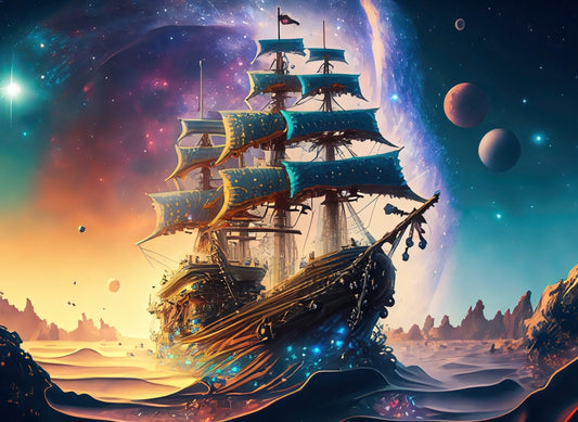 Universe Sailing Ships - Furniture Decoupage Paper - Large Rice Paper - Decoupage Rice Paper - Planets - Galaxy