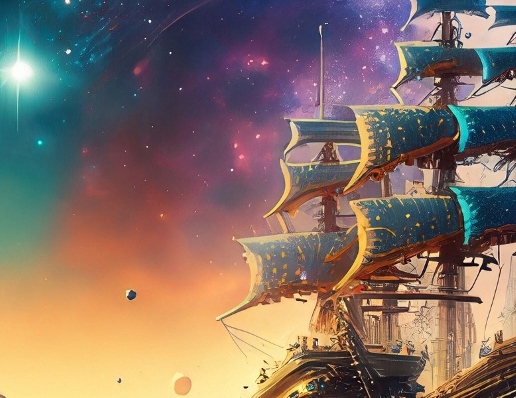 Universe Sailing Ships - Furniture Decoupage Paper - Large Rice Paper - Decoupage Rice Paper - Planets - Galaxy