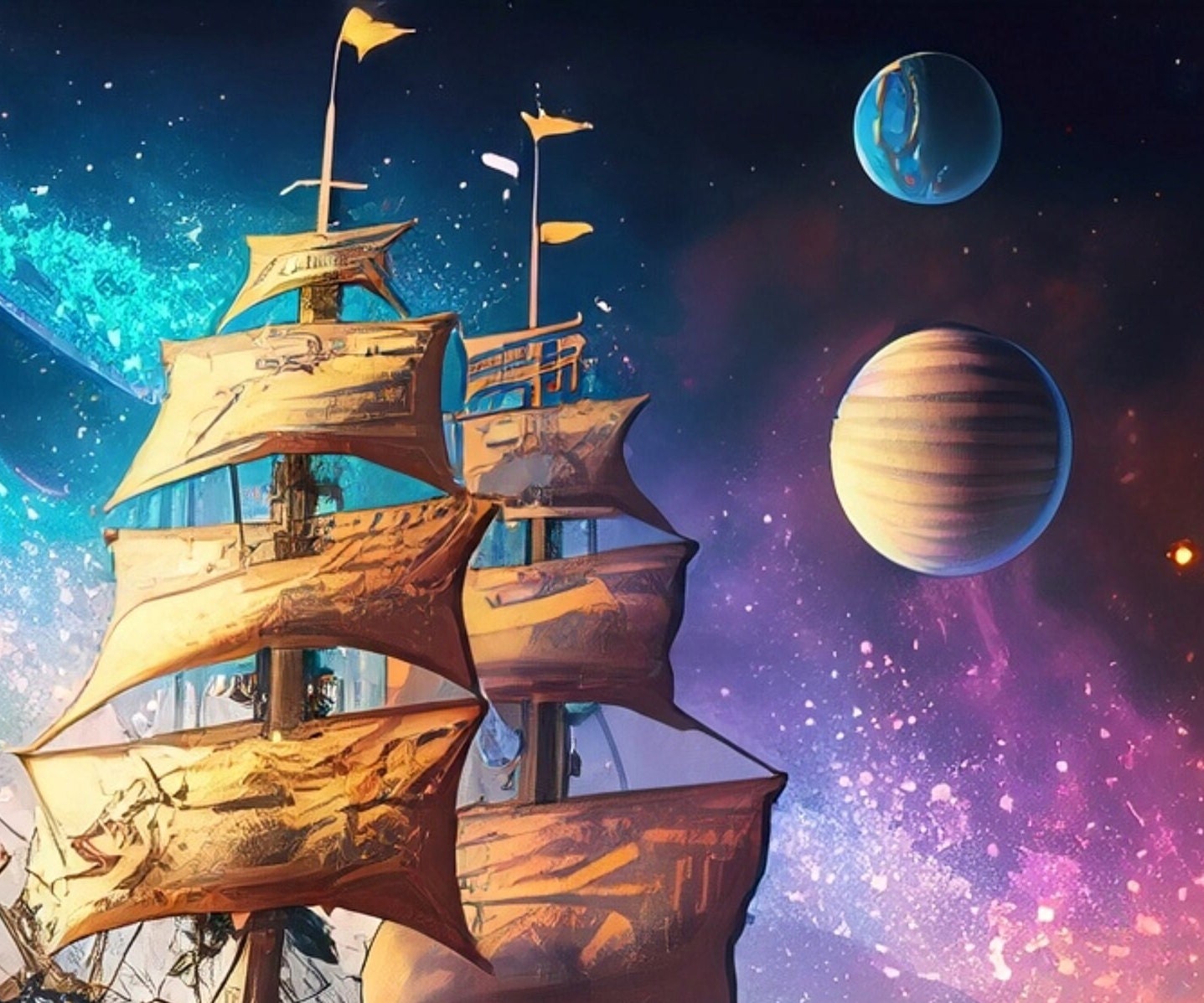 Universe Sailing Ships - Furniture Decoupage Paper - Large Rice Paper - Decoupage Rice Paper - Planets - Galaxy