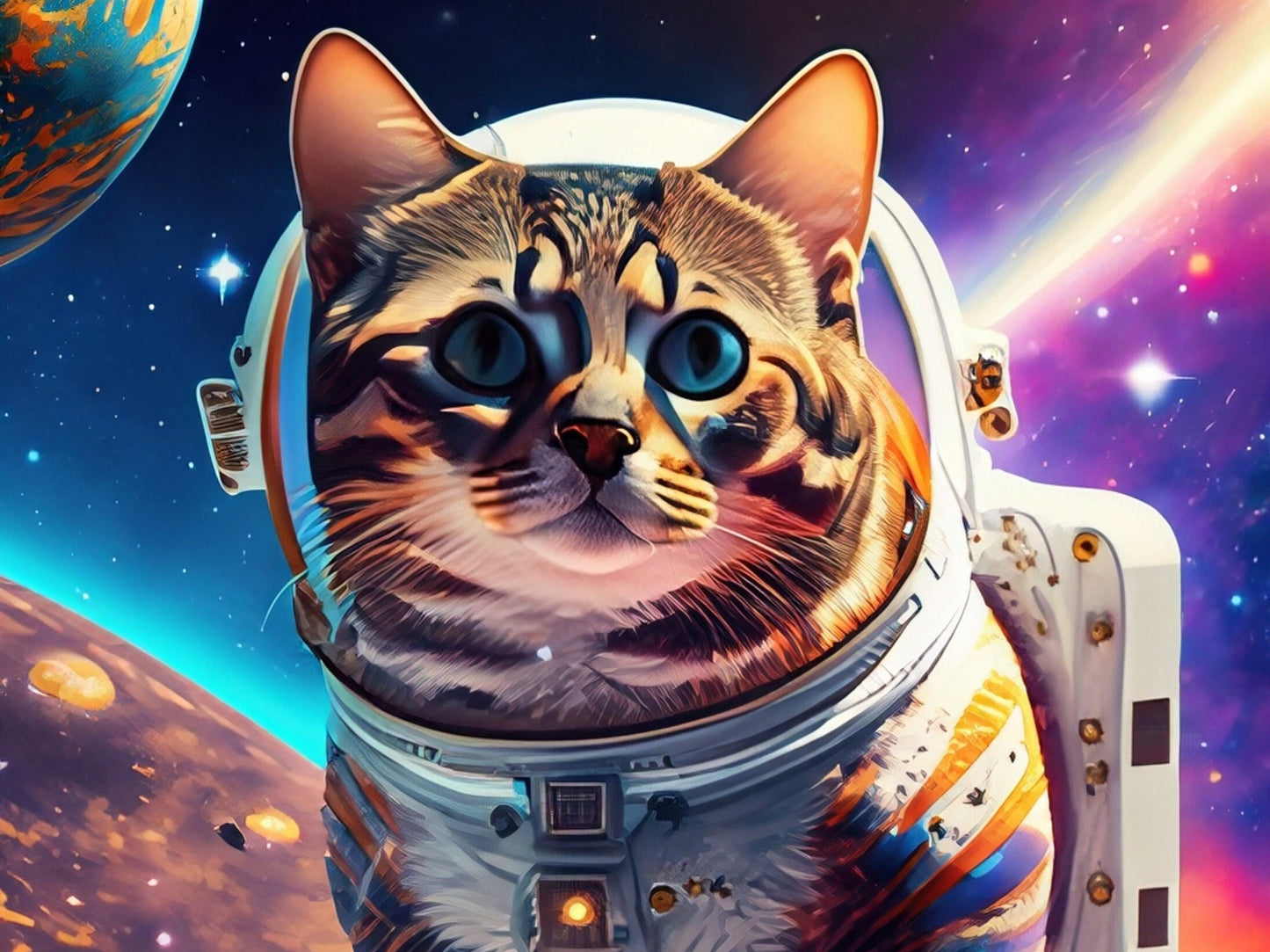 Large Decoupage Paper for Furniture - Rice Paper for Decoupage - Galactic Cat - Decoupage Paper - Colorful Planets and Stars - Astronaut