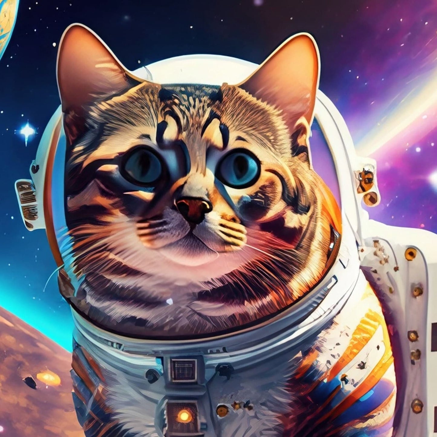Large Decoupage Paper for Furniture - Rice Paper for Decoupage - Galactic Cat - Decoupage Paper - Colorful Planets and Stars - Astronaut