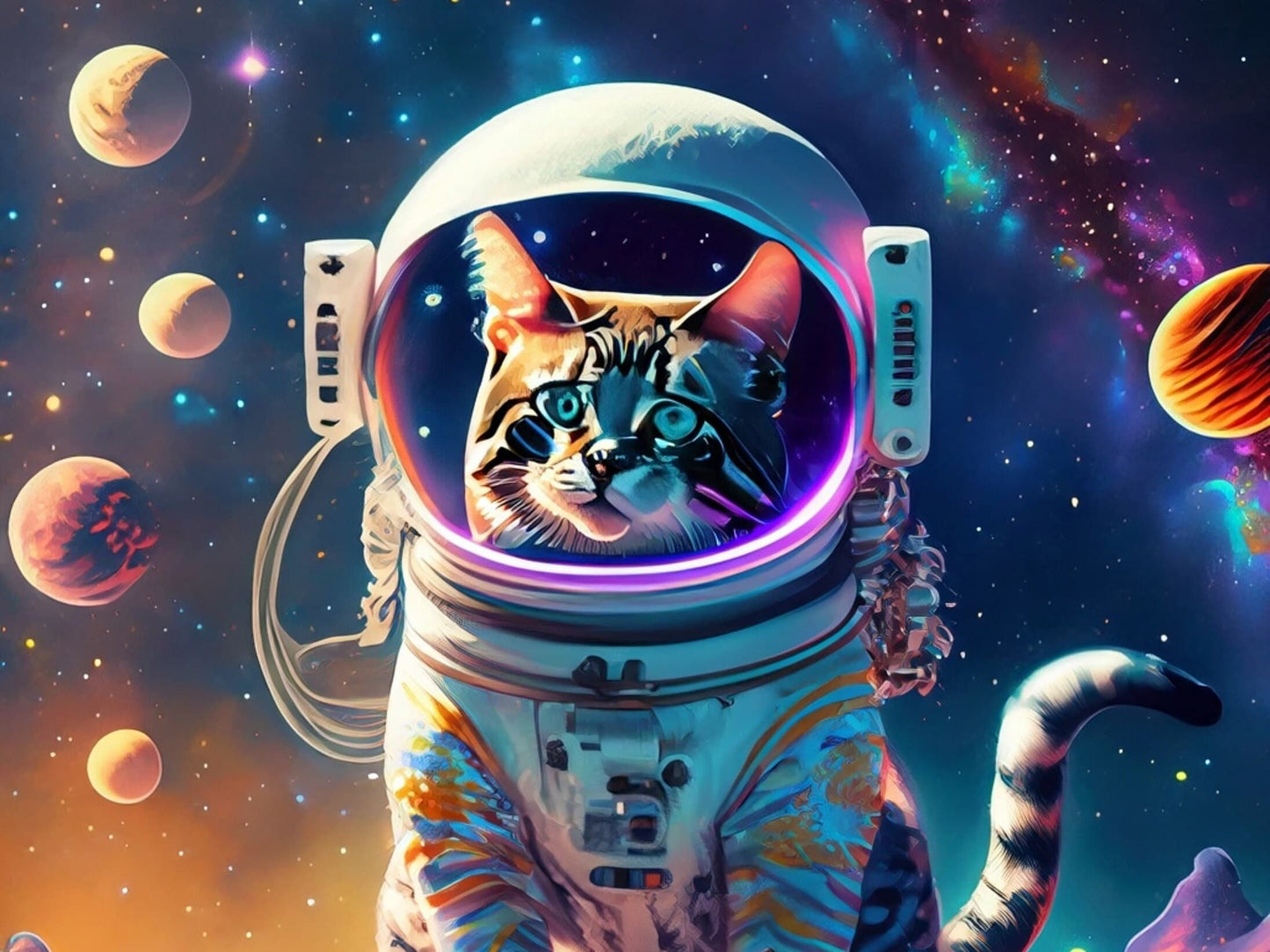 Large Decoupage Paper for Furniture - Rice Paper for Decoupage - Galactic Cat - Decoupage Paper - Colorful Planets and Stars - Astronaut