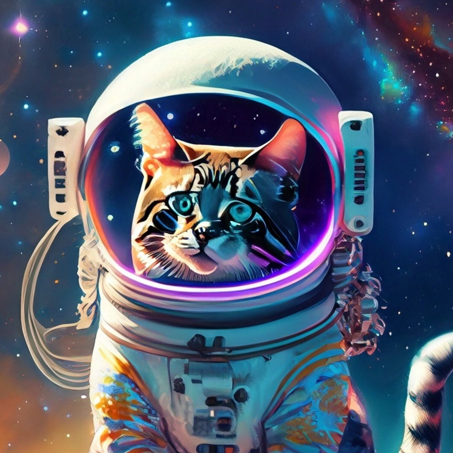 Large Decoupage Paper for Furniture - Rice Paper for Decoupage - Galactic Cat - Decoupage Paper - Colorful Planets and Stars - Astronaut