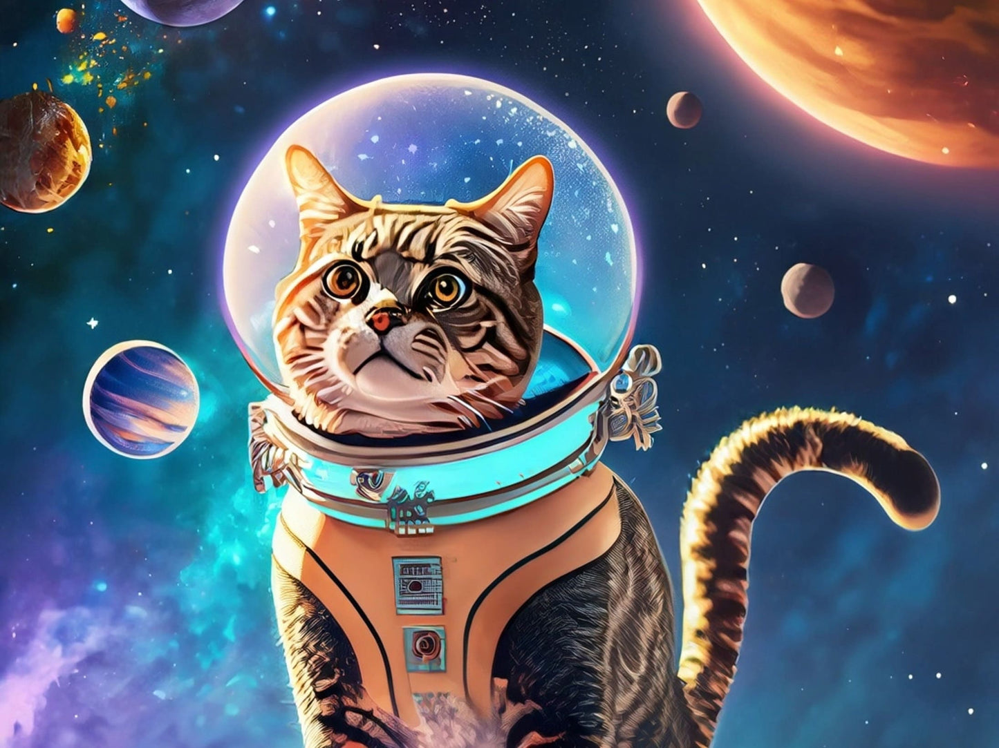 Large Decoupage Paper for Furniture - Rice Paper for Decoupage - Galactic Cat - Decoupage Paper - Colorful Planets and Stars - Astronaut