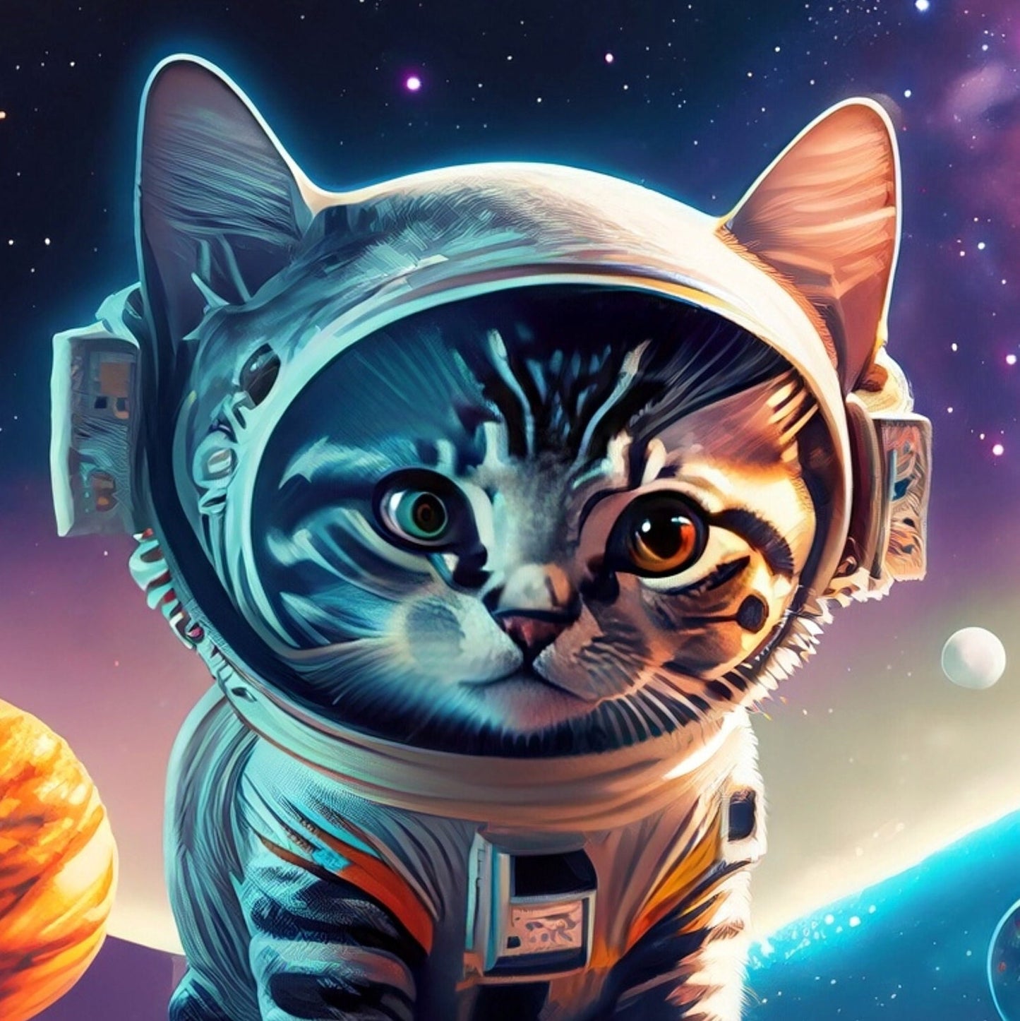 Large Decoupage Paper for Furniture - Rice Paper for Decoupage - Galactic Cat - Decoupage Paper - Colorful Planets and Stars - Astronaut