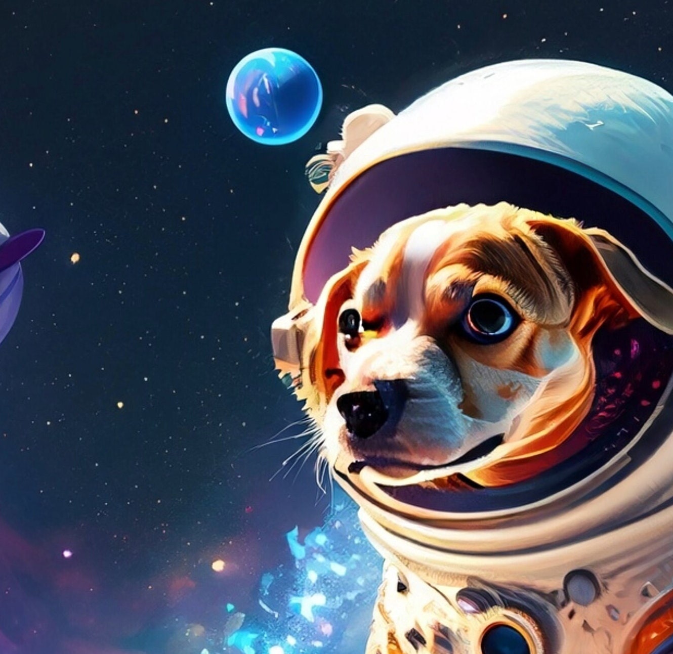 Large Decoupage Paper for Furniture - Rice Paper for Decoupage - Galactic Dog - Decoupage Paper - Colorful Planets and Stars - Astronaut