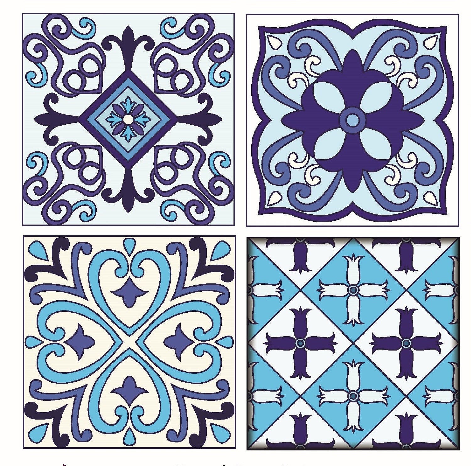 Authentic Pattern - Large Decoupage for Furniture - Rice Paper - Vintage Decoupage - Floral Decoupage Paper - Blue Tile